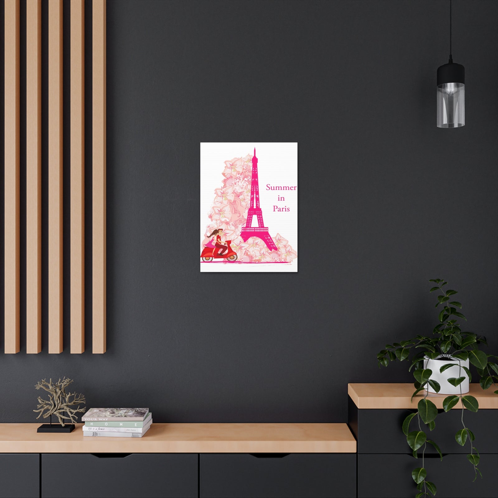 Pink Eiffel Tower Couple On Scooter Paris France Canvas Artwork High-Quality Breathtaking French City for Home Decor Ready to Hang-Express Your Love Gifts