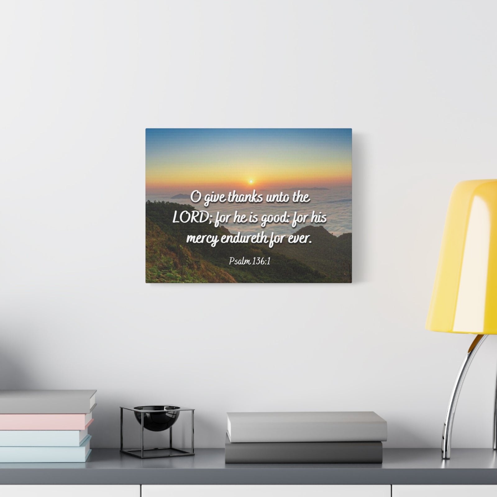 Scripture Canvas For His Mercy Psalm 136:1 Christian Wall Art Bible Verse Print Ready to Hang-Express Your Love Gifts