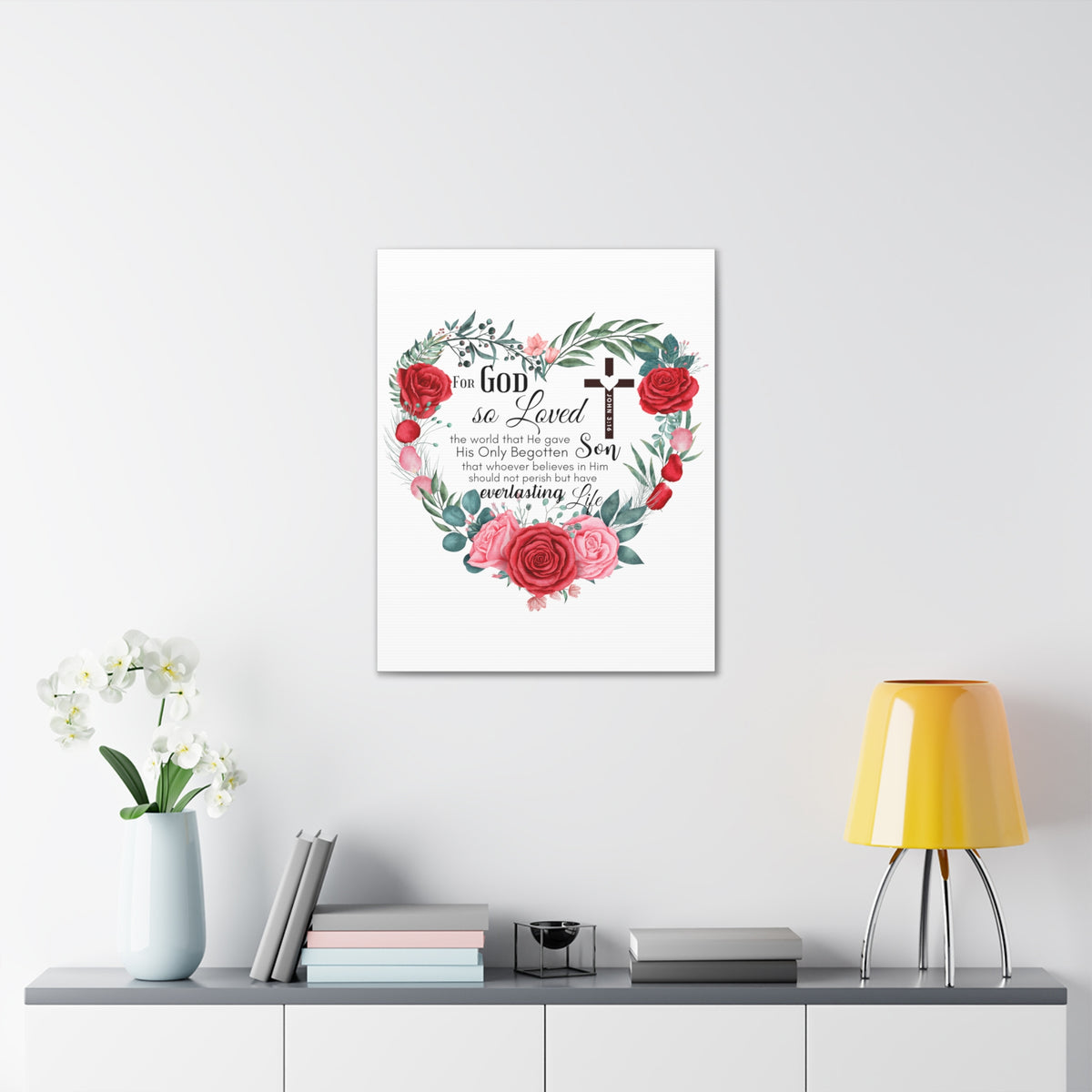 Scripture Walls John 3:16 Everlasting Life Bible Verse Canvas Christian Wall Art Ready to Hang Unframed-Express Your Love Gifts