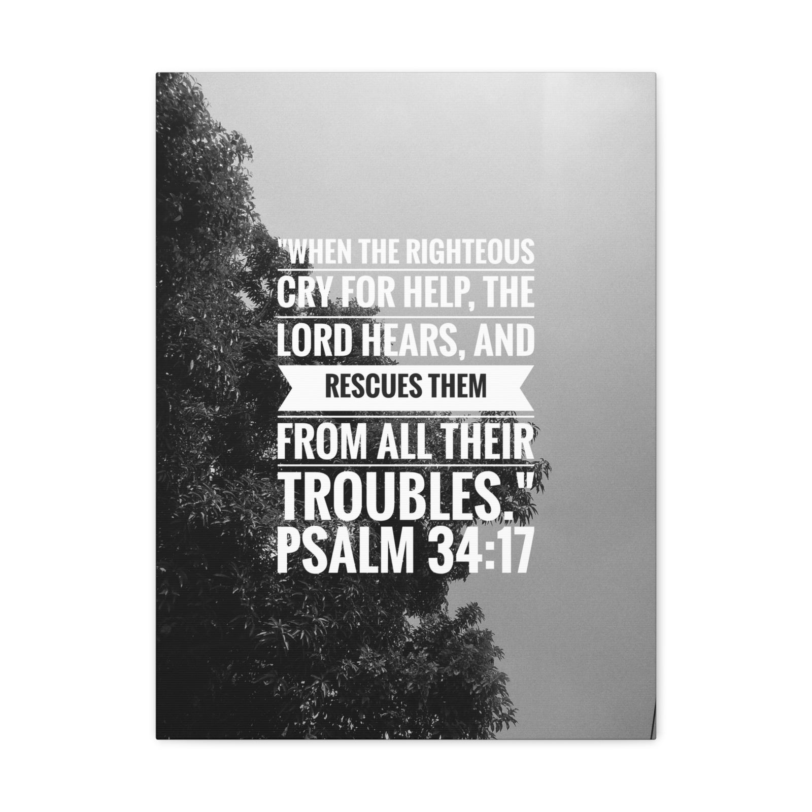 Scripture Canvas Rescues Them Psalm 34:17 Christian Wall Art Bible Verse Print Ready to Hang-Express Your Love Gifts
