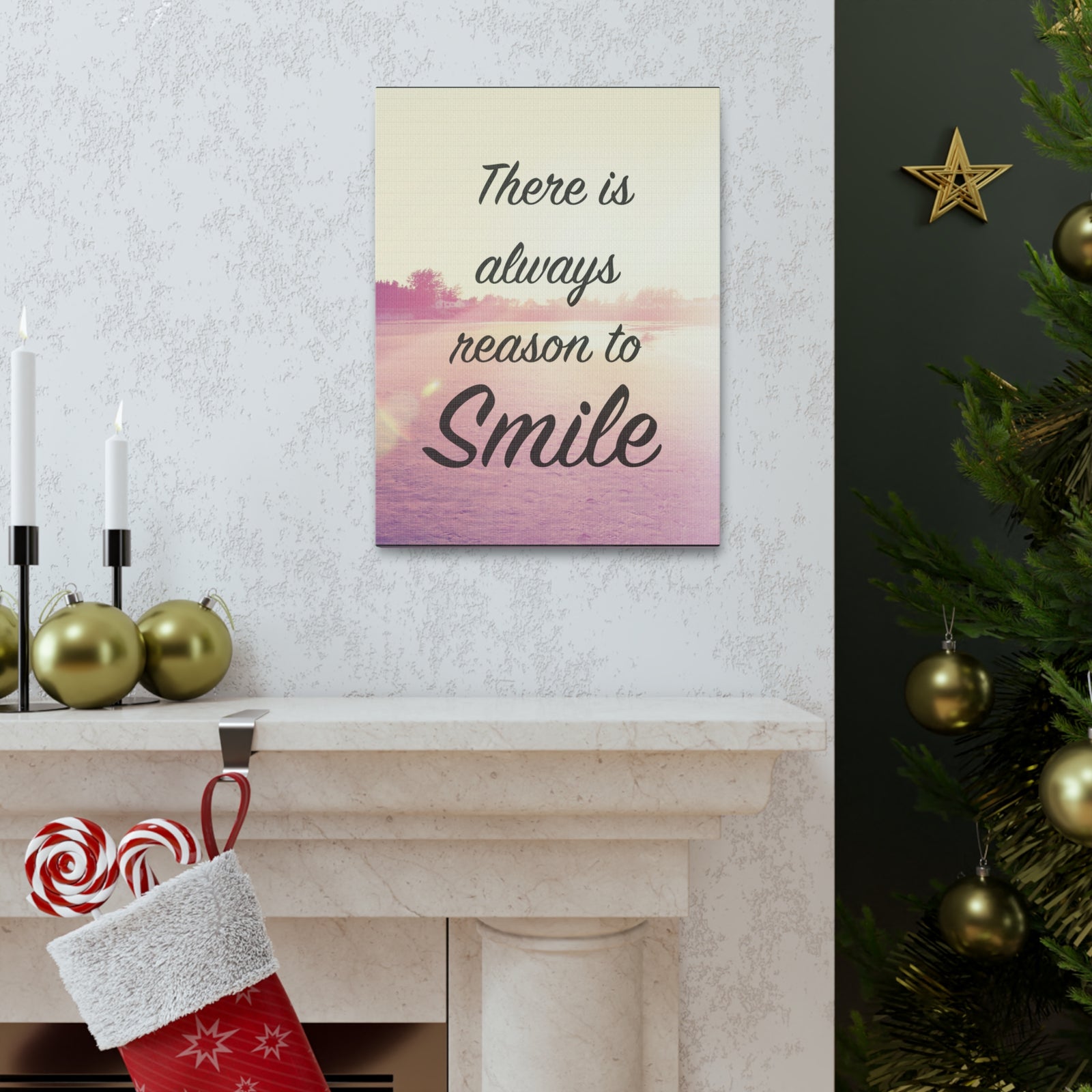 Inspirational Quote Canvas There Is Always Reason To Smile Motivational Print Ready to Hang Artwork-Express Your Love Gifts
