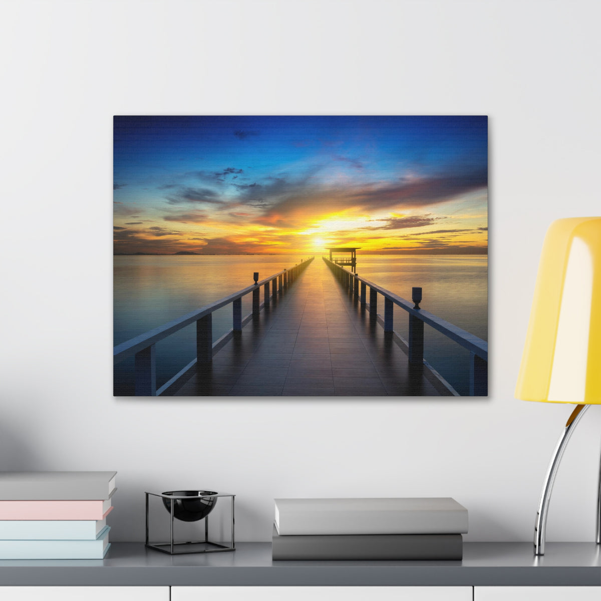Sunset Beach Pier Nature Wilderness Photography Canvas Wall Art for Home Decor Ready-to-Hang-Express Your Love Gifts