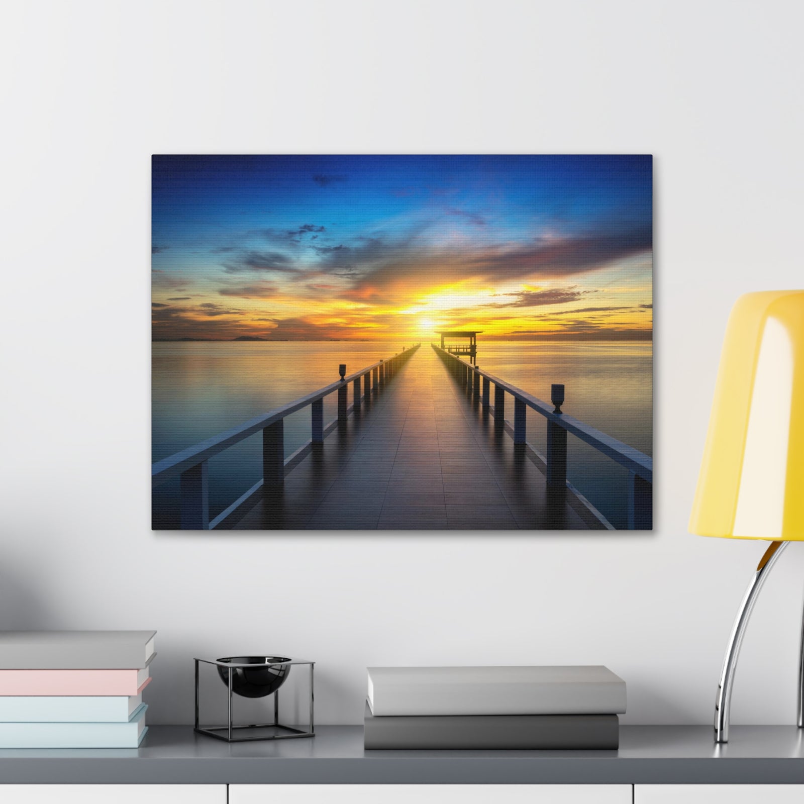 Sunset Beach Pier Nature Wilderness Photography Canvas Wall Art for Home Decor Ready-to-Hang-Express Your Love Gifts