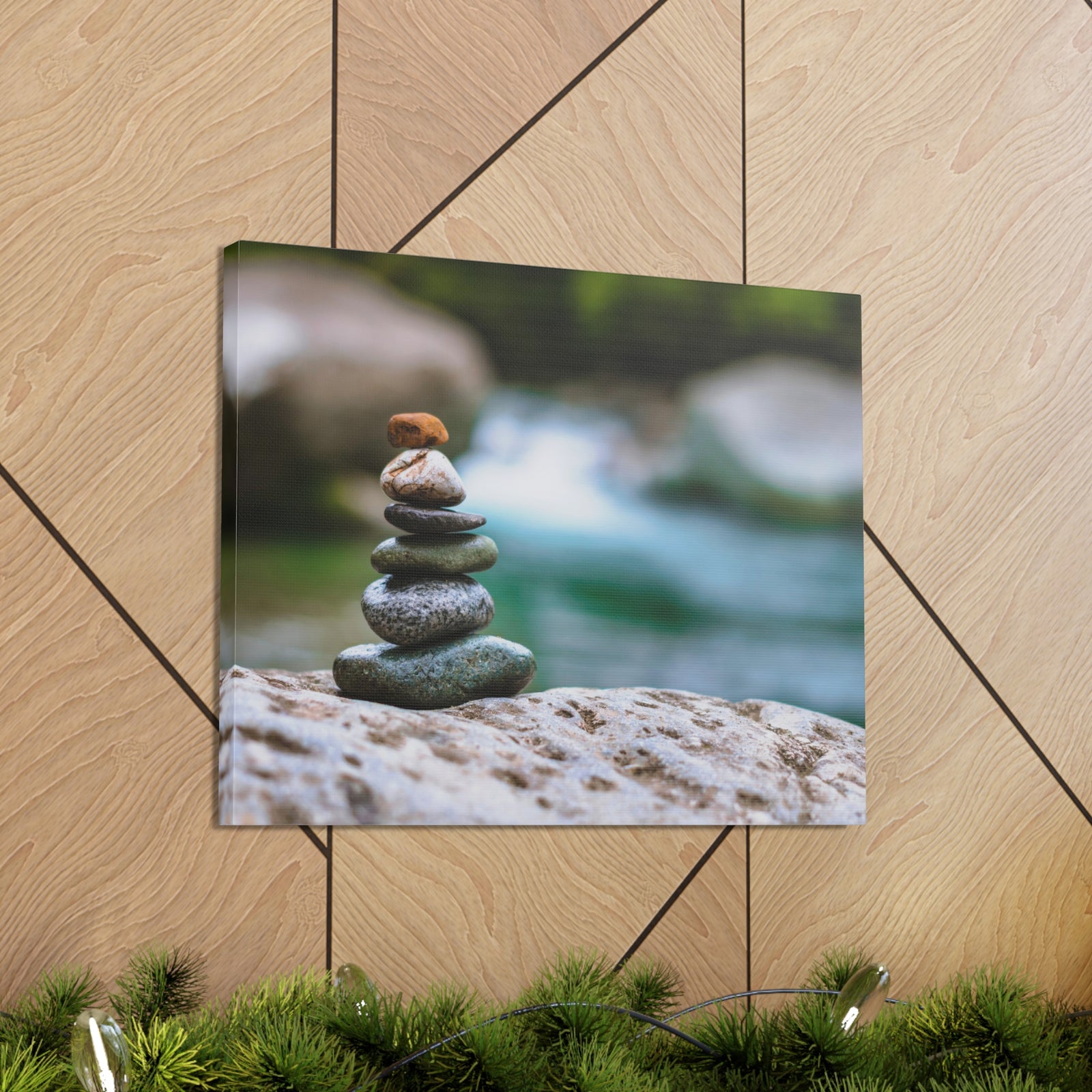 Rocks Stacked in Balance Forest Floral Nature Photography Canvas Wall Art for Home Decor Ready-to-Hang-Express Your Love Gifts