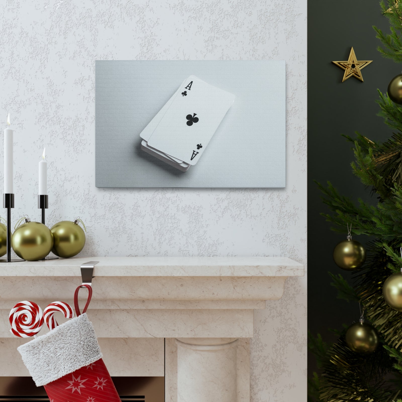 Ace of Clubs On A Playing Card Stack Playing Card Canvas Wall Art for Home Decor Ready-to-Hang-Express Your Love Gifts