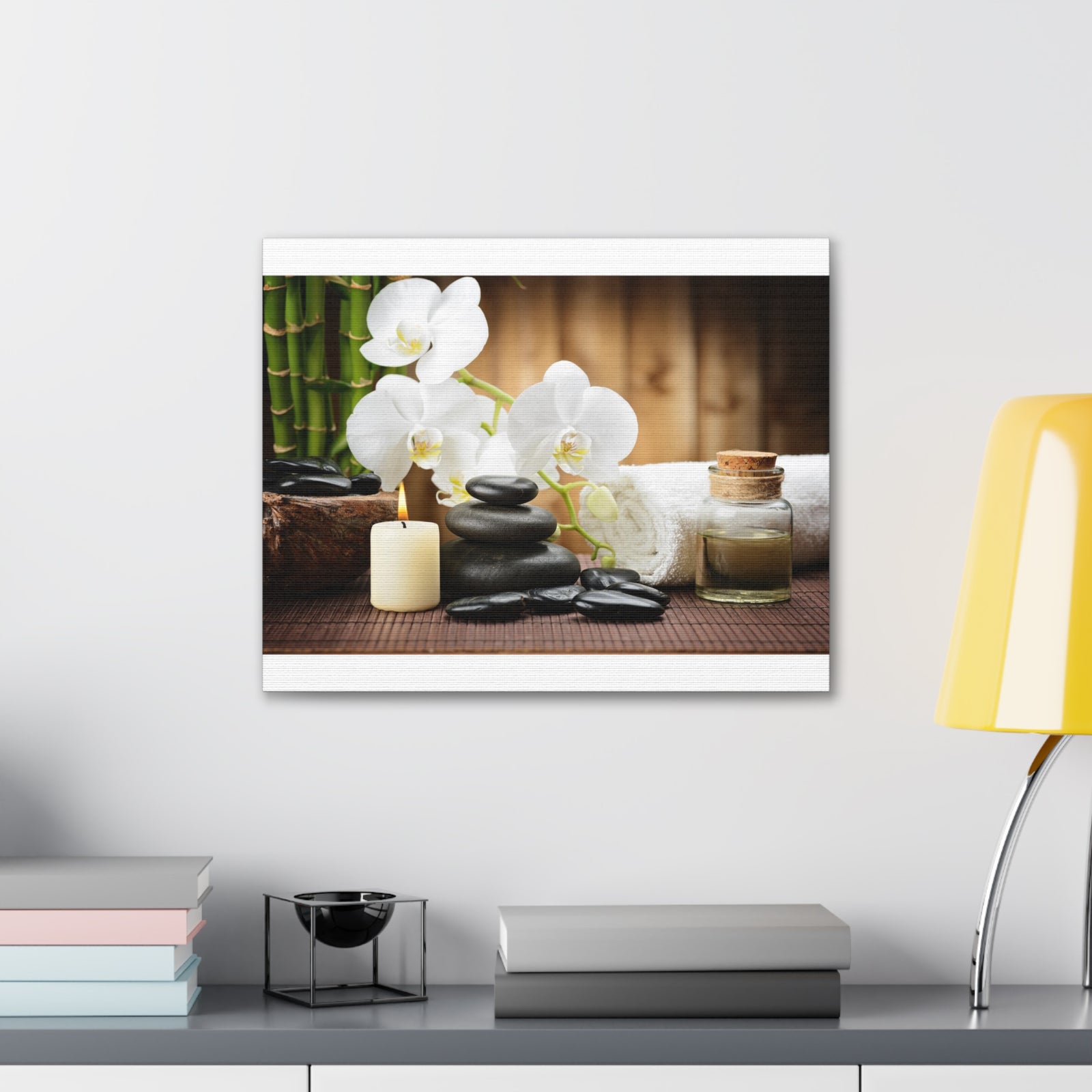 White Orchid and Bamboo Forest Floral Nature Photography Canvas Wall Art for Home Decor Ready-to-Hang-Express Your Love Gifts