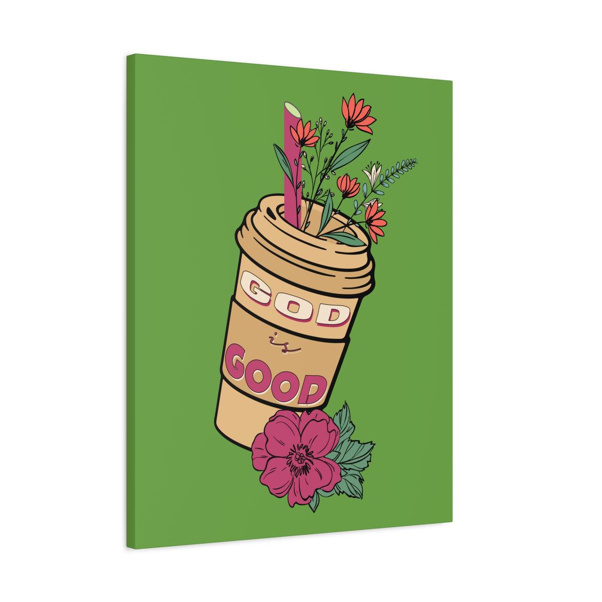 Scripture Canvas God Is Good Psalm 100:5 Flower Cup Christian Wall Art Bible Verse Print Ready to Hang-Express Your Love Gifts