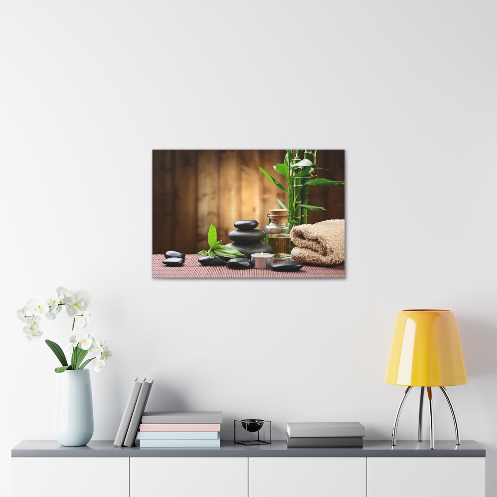 Zen Stones and Bamboo Forest Floral Nature Photography Canvas Wall Art for Home Decor Ready-to-Hang-Express Your Love Gifts