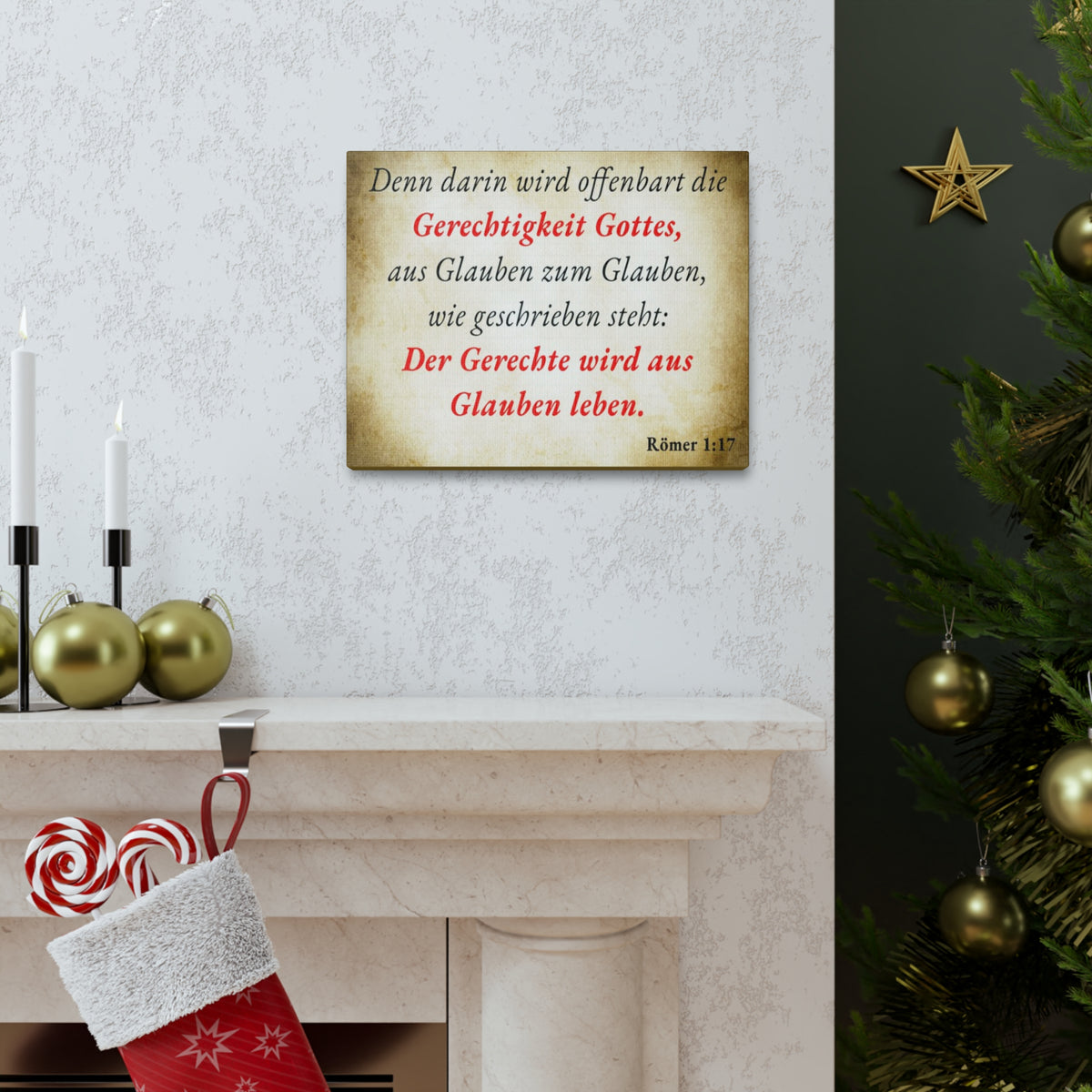 Scripture Walls Römer 1:17 Romans 1:17 Live By Faith German Gold Bible Verse Canvas Christian Wall Art Ready to Hang Unframed-Express Your Love Gifts