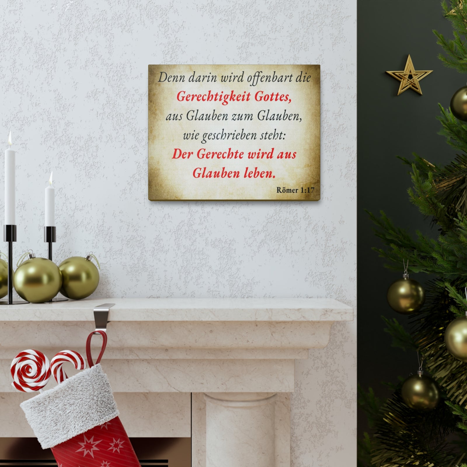 Scripture Walls Römer 1:17 Romans 1:17 Live By Faith German Gold Bible Verse Canvas Christian Wall Art Ready to Hang Unframed-Express Your Love Gifts