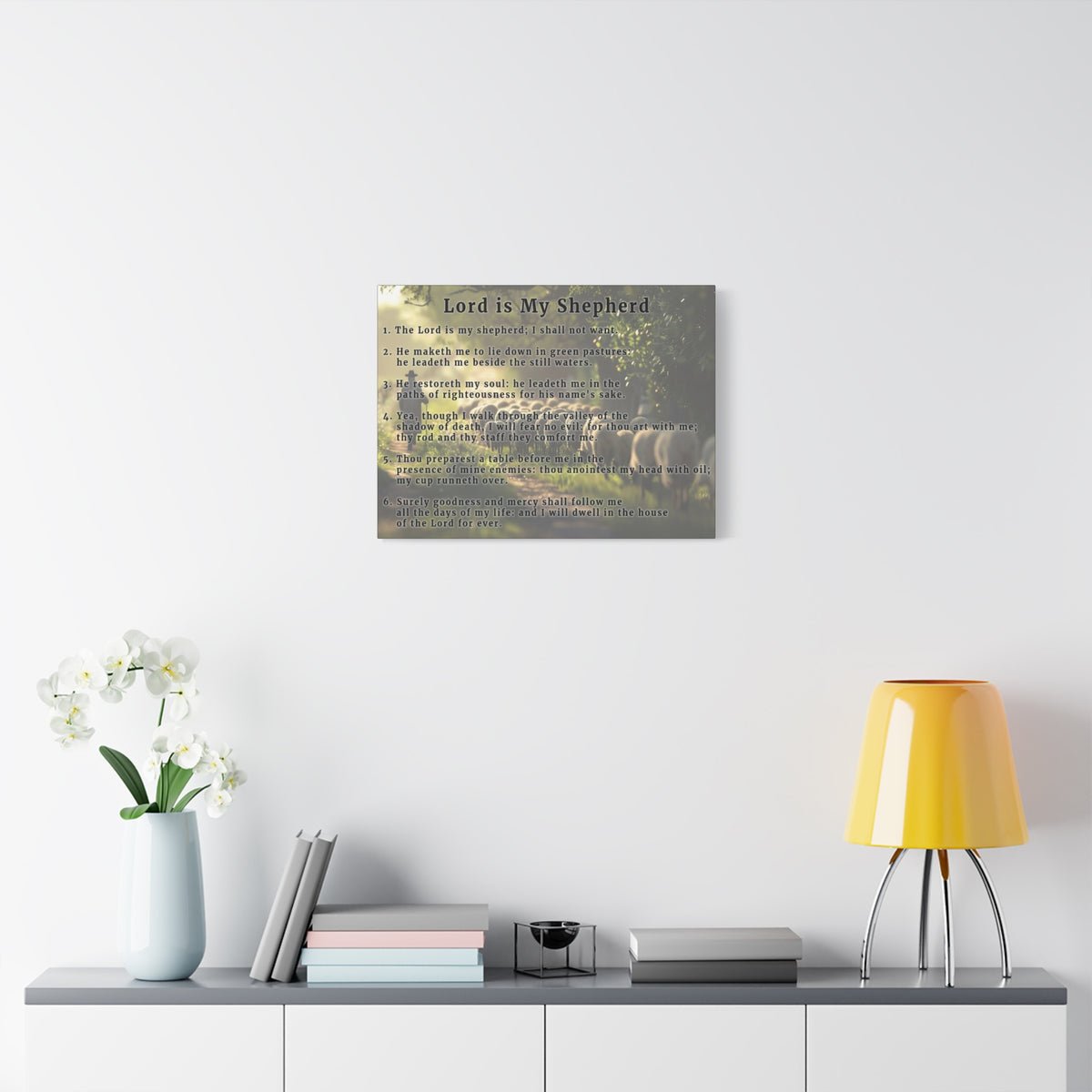 Scripture Walls Lord is My Shepherd Psalm 23 Green Bible Verse Canvas Christian Wall Art Ready to Hang Unframed-Express Your Love Gifts