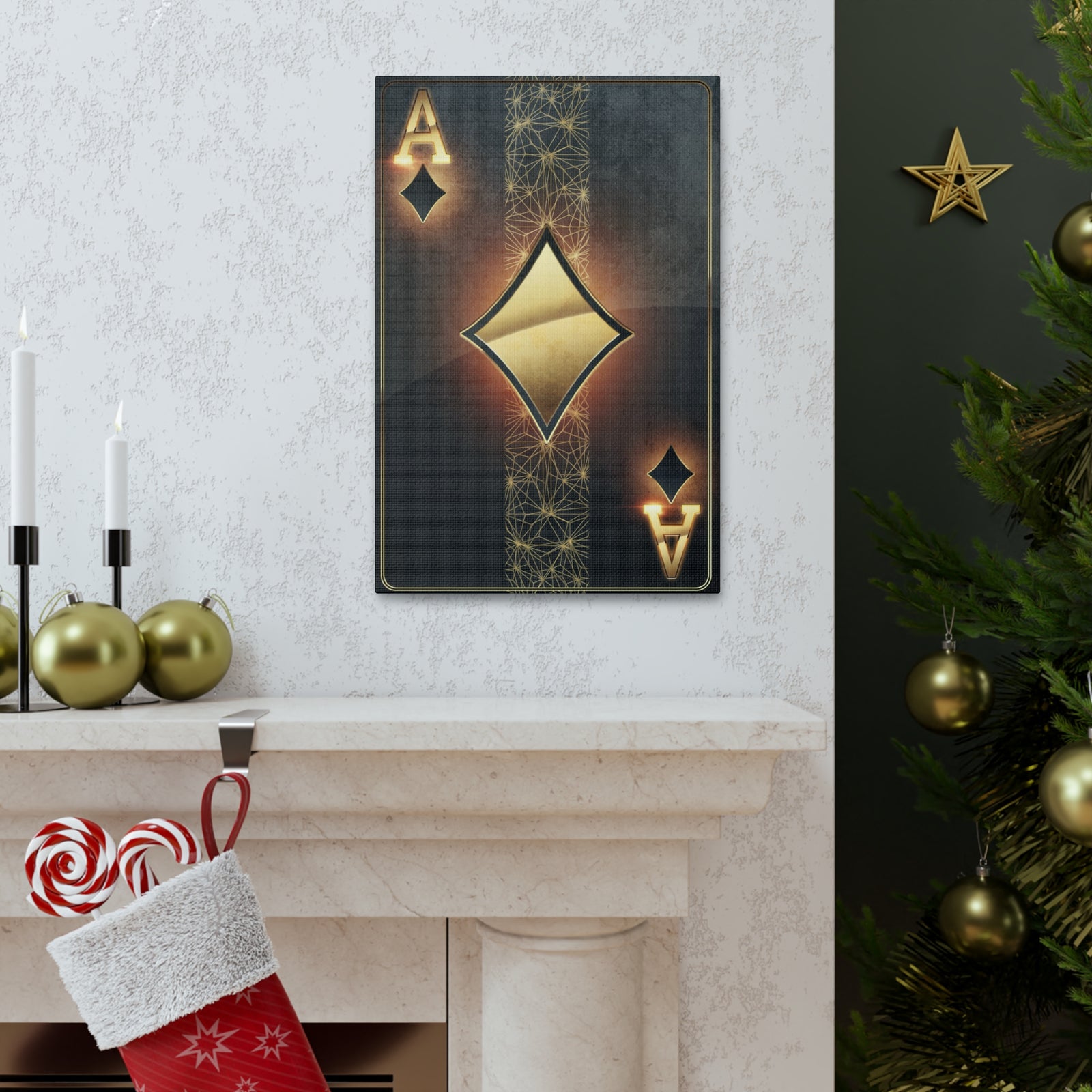 Black Gold Ace Of Diamonds Playing Card Canvas Wall Art for Home Decor Ready-to-Hang-Express Your Love Gifts