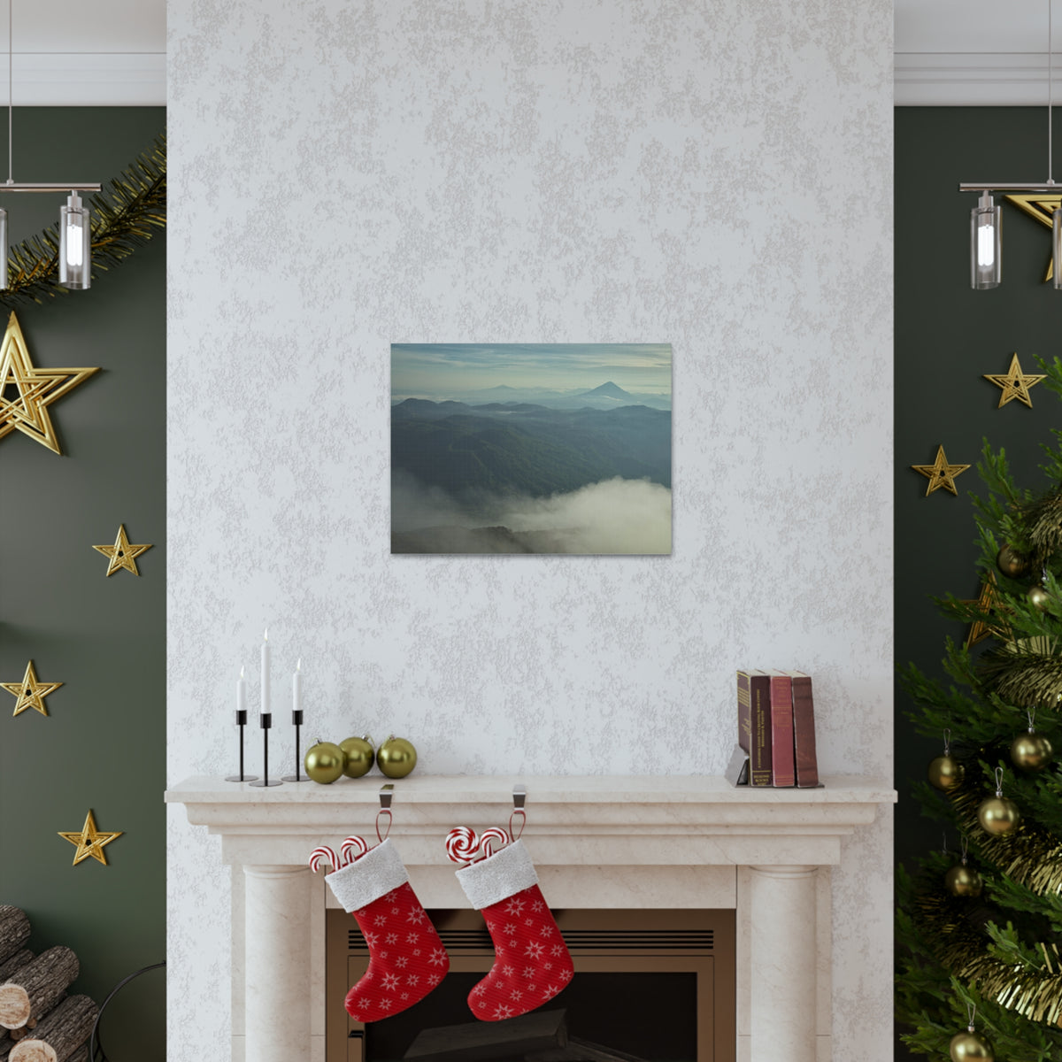 Misty Mountains Green Forest Nature Wilderness Photography Canvas Wall Art for Home Decor Ready-to-Hang-Express Your Love Gifts