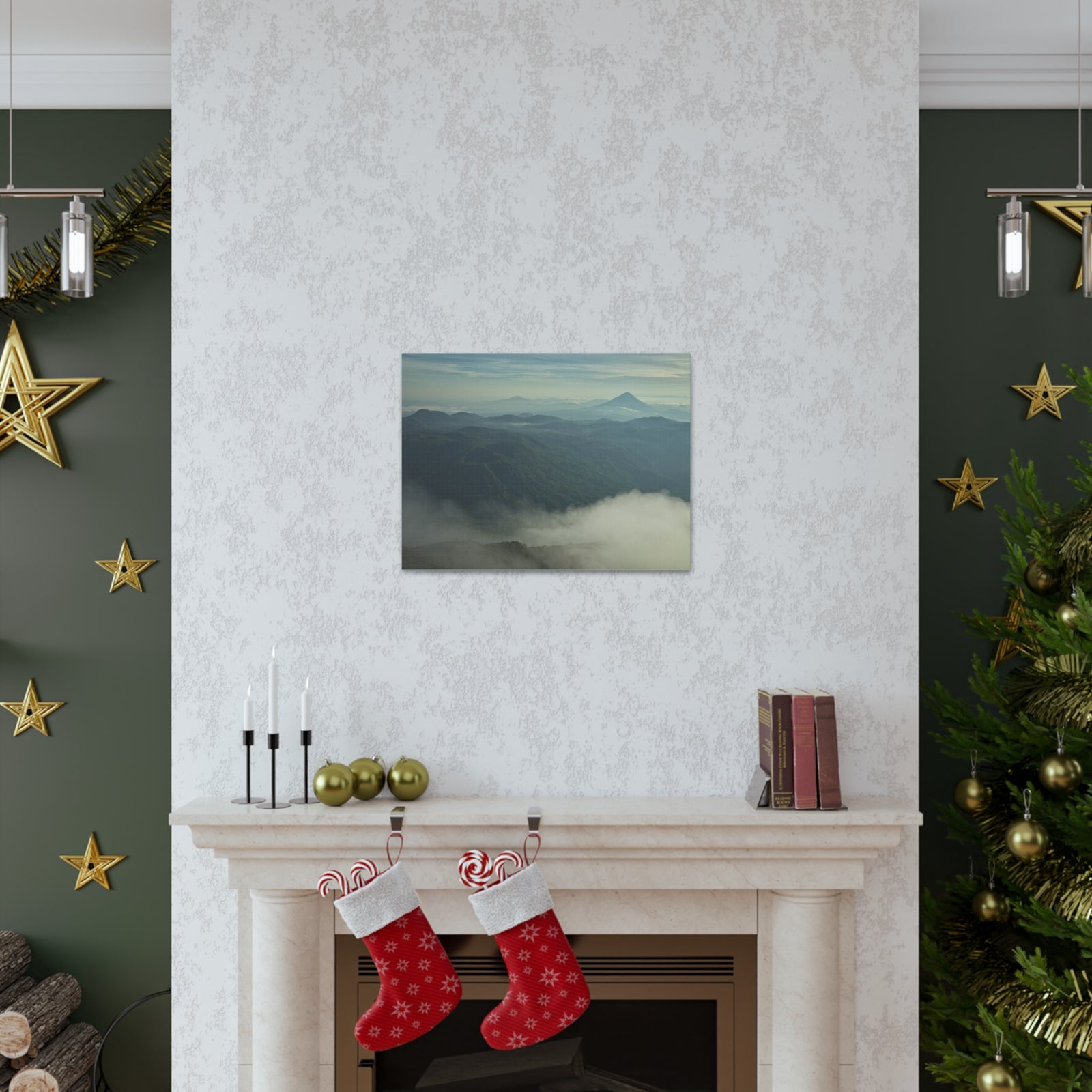 Misty Mountains Green Forest Nature Wilderness Photography Canvas Wall Art for Home Decor Ready-to-Hang-Express Your Love Gifts