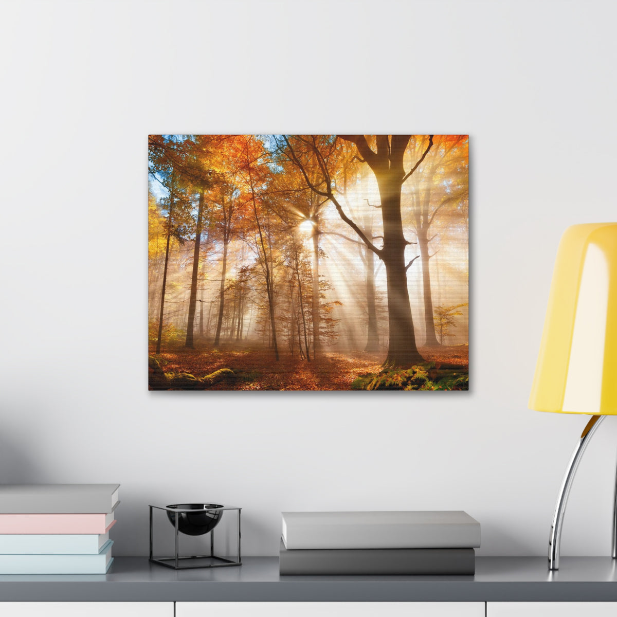 Sunlight Shine Autumn Forest Nature Wilderness Photography Canvas Wall Art for Home Decor Ready-to-Hang-Express Your Love Gifts