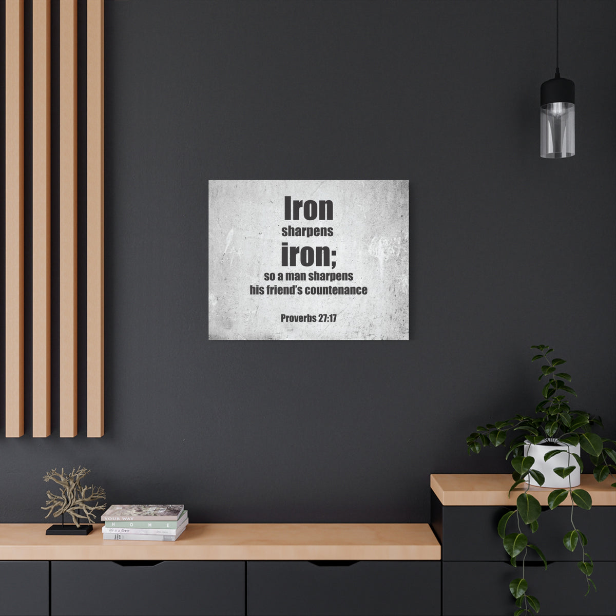 Scripture Canvas Iron Sharpens Iron Proverbs 27:17 Christian Wall Art Bible Verse Print Ready to Hang-Express Your Love Gifts