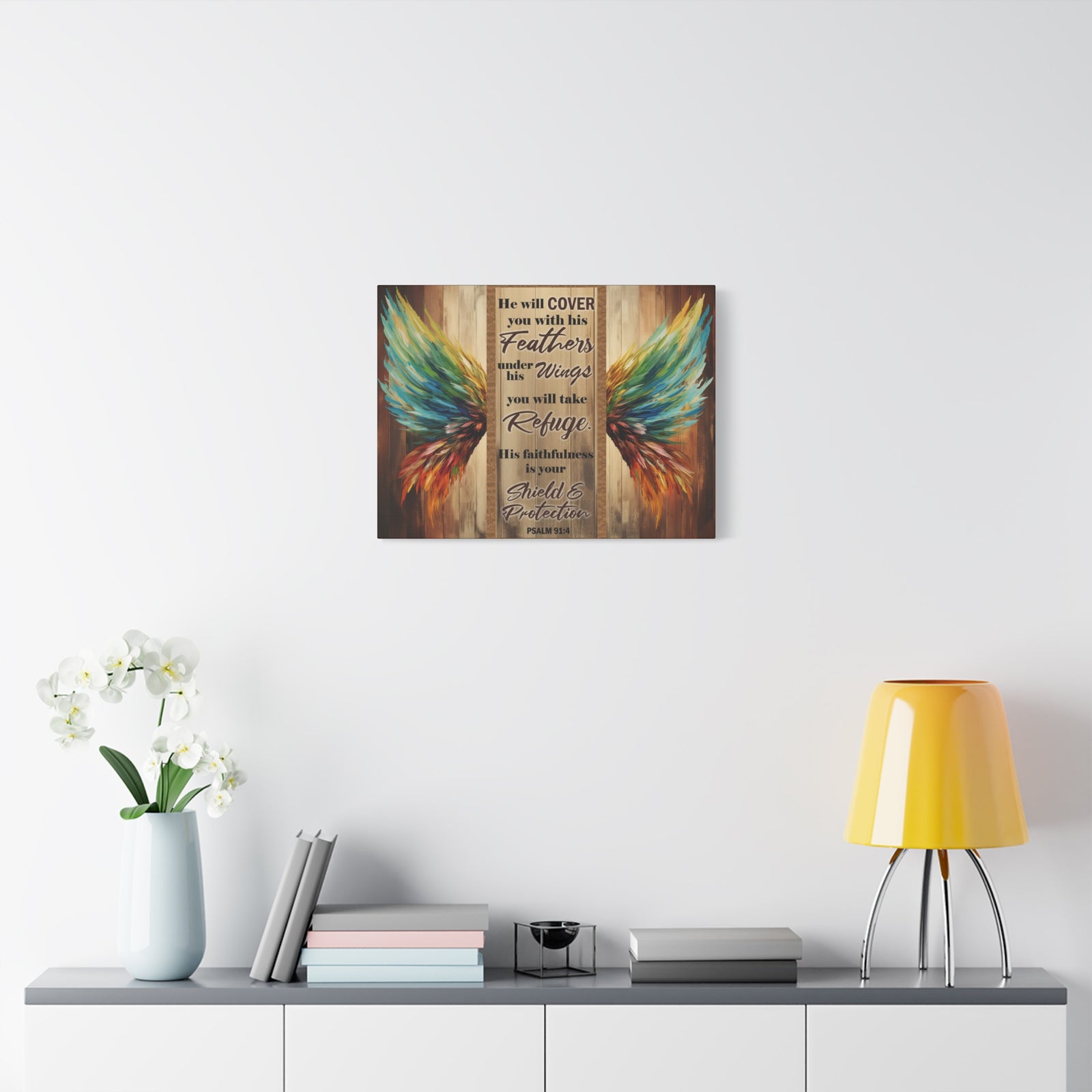 Scripture Walls Shield and Protection Psalm 91:4 Christian Wall Art Print Ready to Hang Unframed-Express Your Love Gifts