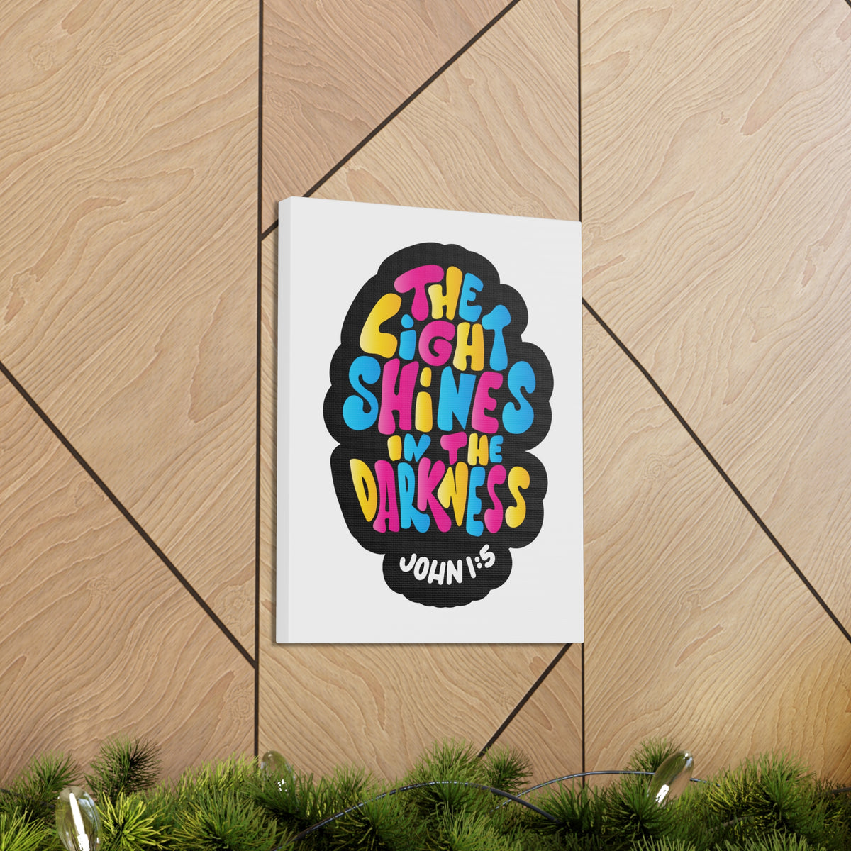 Scripture Canvas The Light Shines John 1:5 Christian Wall Art Bible Verse Print Ready to Hang-Express Your Love Gifts