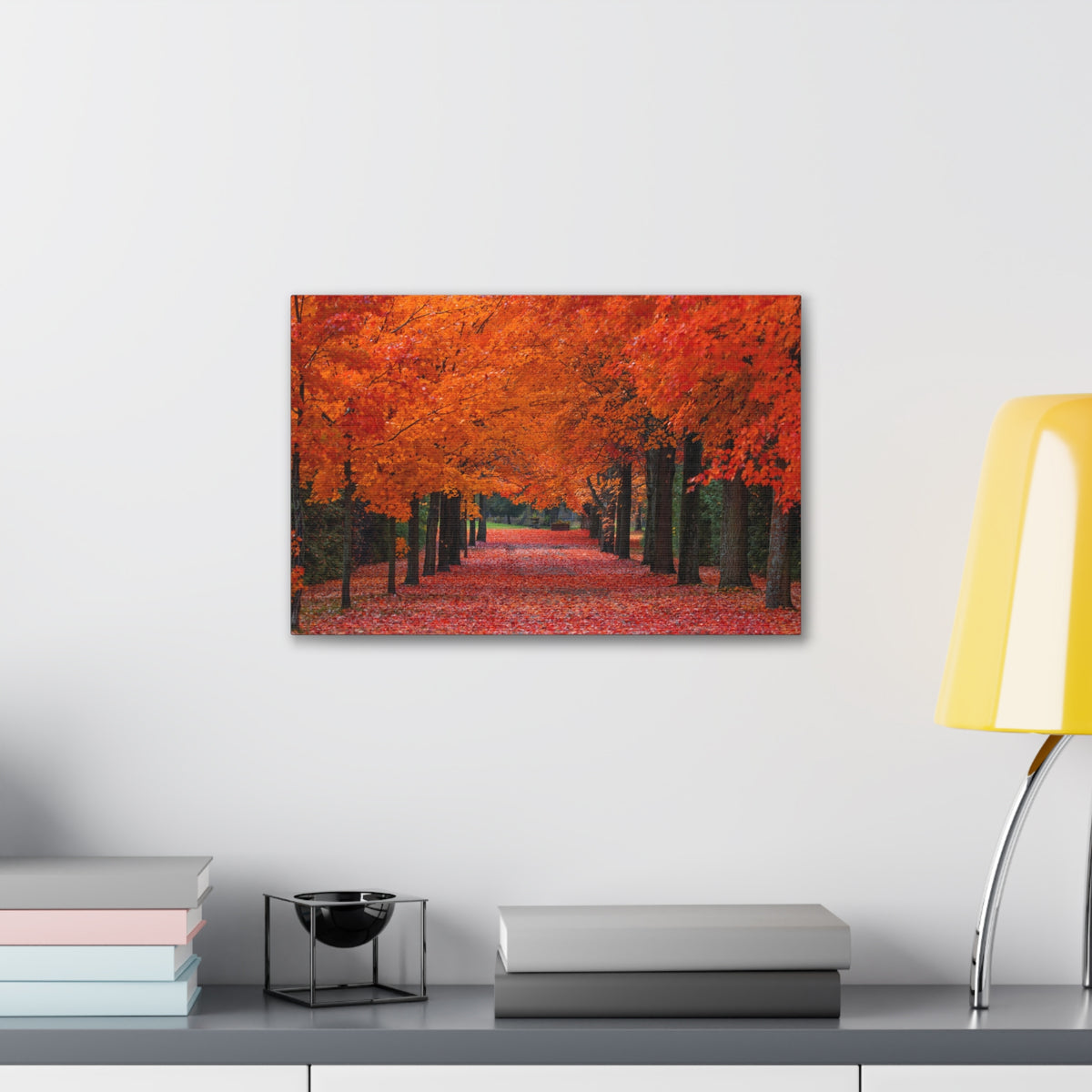 Autumn Forest Orange Leave Tree Trail Nature Wilderness Photography Canvas Wall Art for Home Decor Ready-to-Hang-Express Your Love Gifts