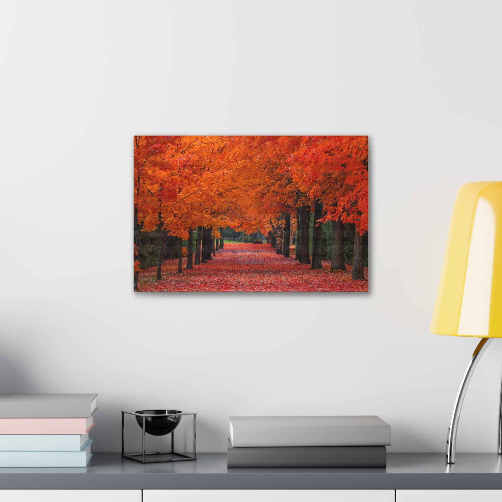Autumn Forest Orange Leave Tree Trail Nature Wilderness Photography Canvas Wall Art for Home Decor Ready-to-Hang-Express Your Love Gifts