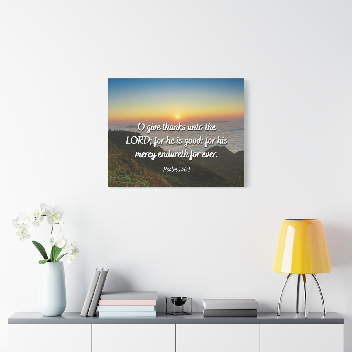 Scripture Canvas For His Mercy Psalm 136:1 Christian Wall Art Bible Verse Print Ready to Hang-Express Your Love Gifts