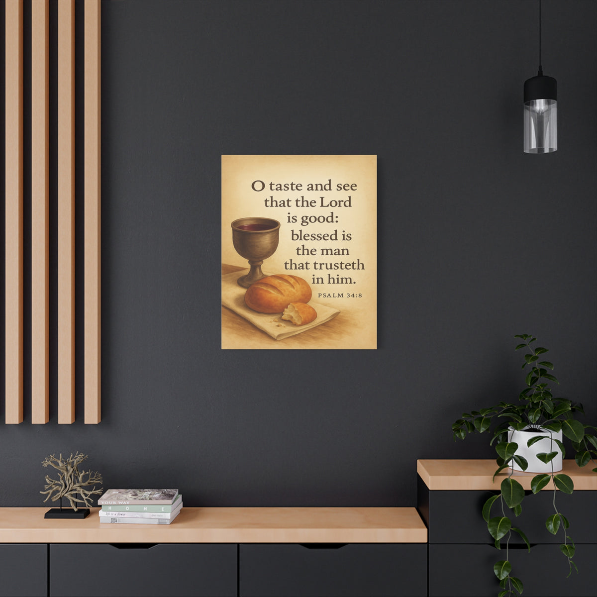Bible Verse Canvas Psalm 34:8 Christian Home Décor Wall Art Scripture Ready to Hang Faith Print-Express Your Love Gifts