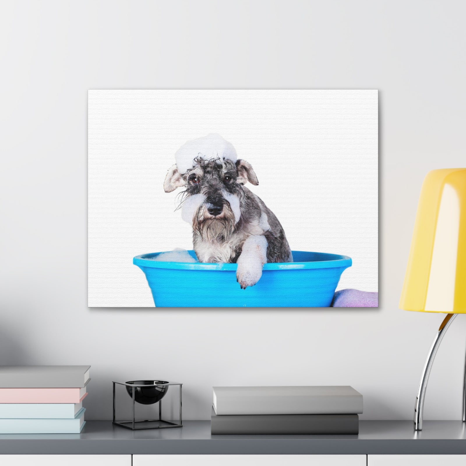 Cute Schnauzer Bath Canvas Wall Art for Home Decor Ready-to-Hang-Express Your Love Gifts