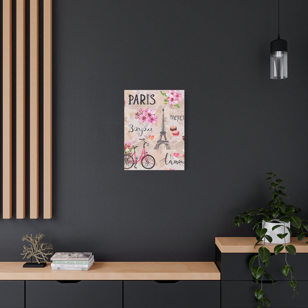 Eiffel Tower Pink Bike Paris Illustration France Canvas Artwork High-Quality Breathtaking French City for Home Decor Ready to Hang-Express Your Love Gifts