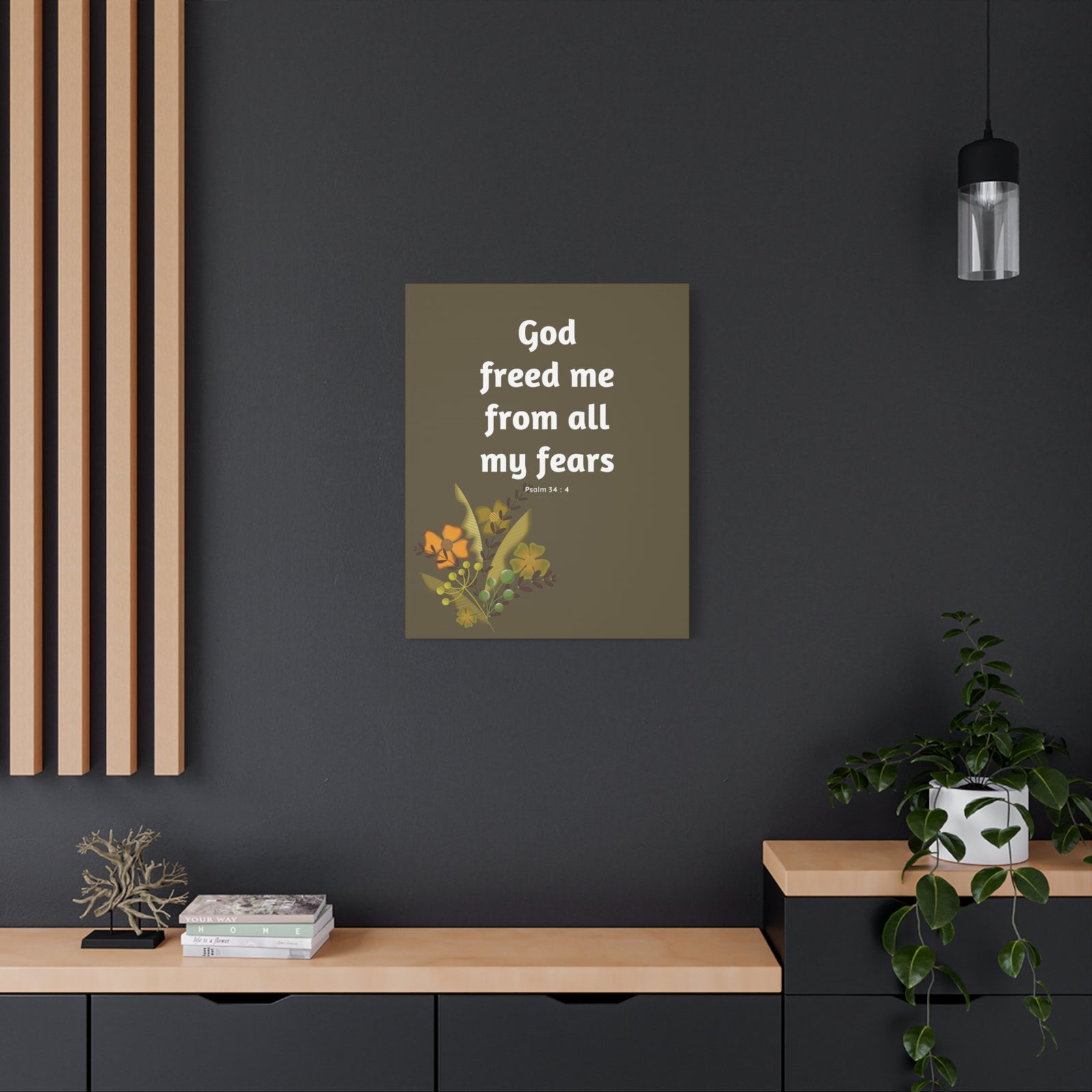 Scripture Canvas God Freed Me Psalm 34:4 Christian Wall Art Bible Verse Print Ready to Hang-Express Your Love Gifts