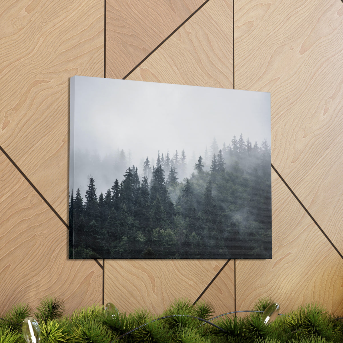 Foggy Pine Tree Green Forest Nature Wilderness Photography Canvas Wall Art for Home Decor Ready-to-Hang-Express Your Love Gifts