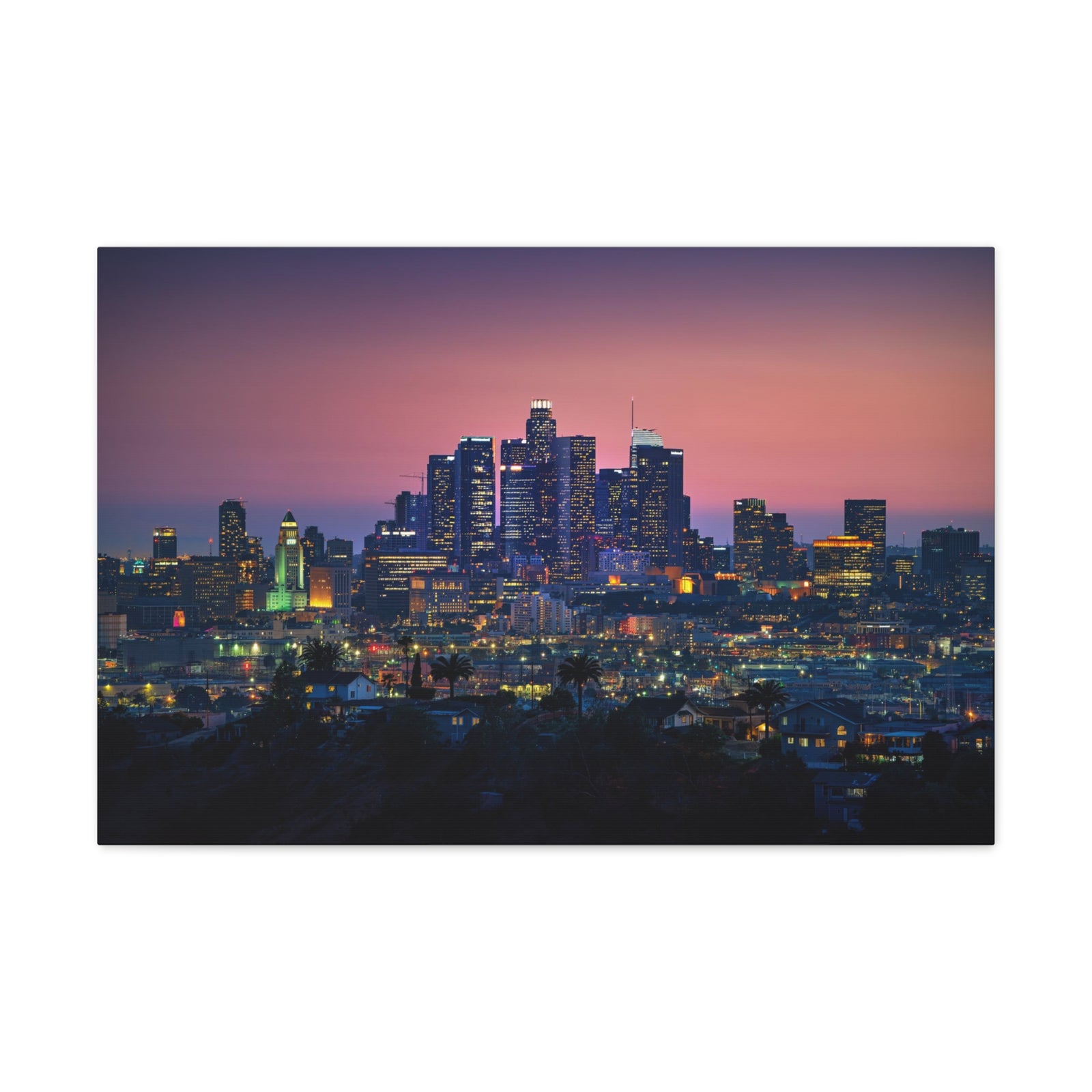 Los Angeles Night Skyline Canvas Artwork High-Quality Breathtaking Stunning Cityscape for Home Decor Ready to Hang-Express Your Love Gifts