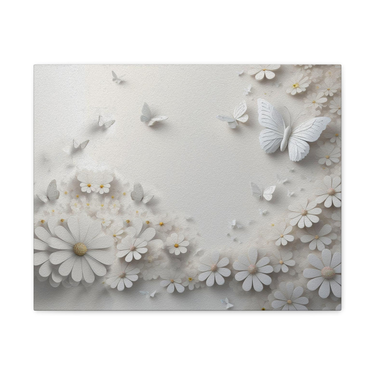 Abstract 3D White Background With Small And Large Flowers And Butterflies Oil Painting Canvas Wall Art for Home Decor Ready-to-Hang-Express Your Love Gifts