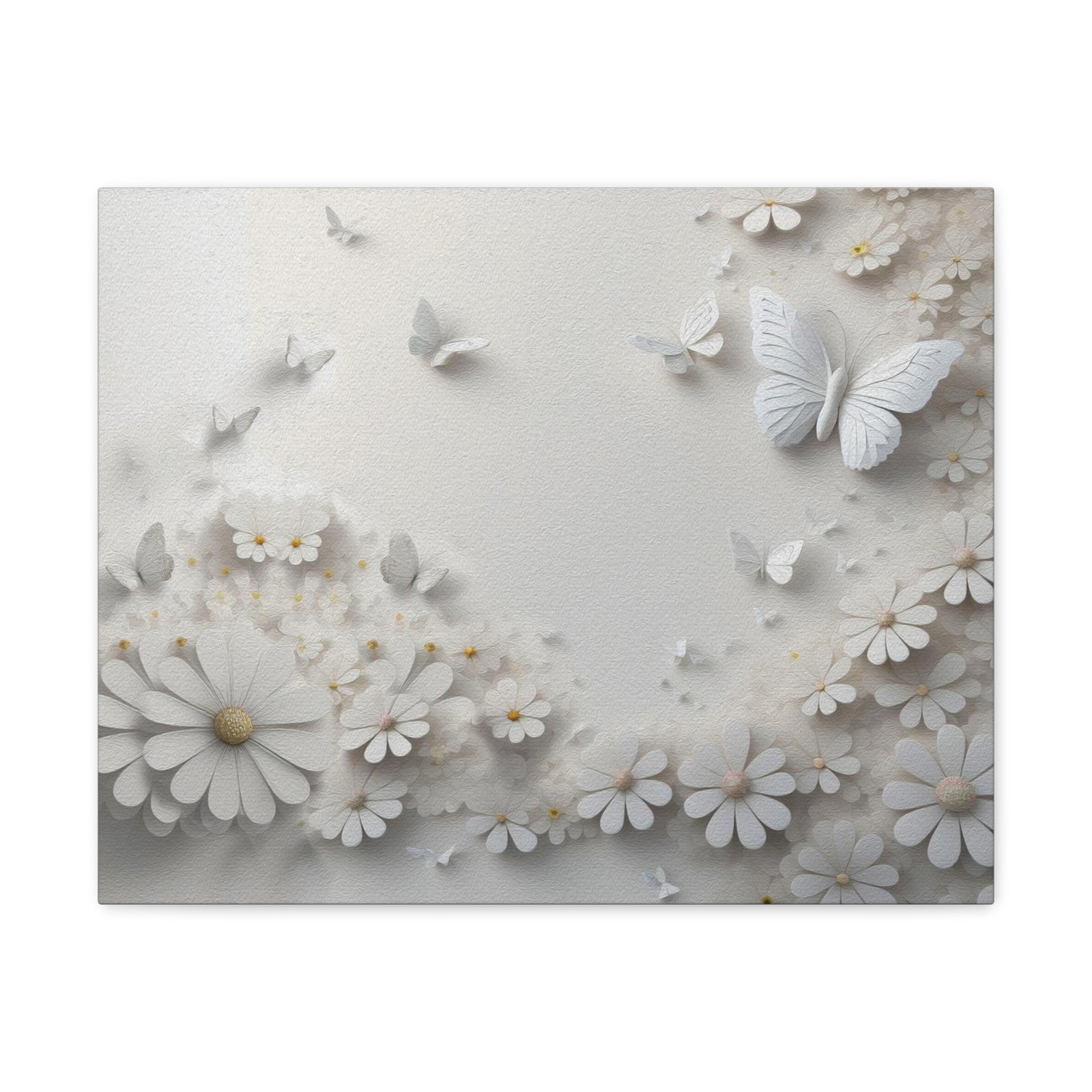Abstract 3D White Background With Small And Large Flowers And Butterflies Oil Painting Canvas Wall Art for Home Decor Ready-to-Hang-Express Your Love Gifts