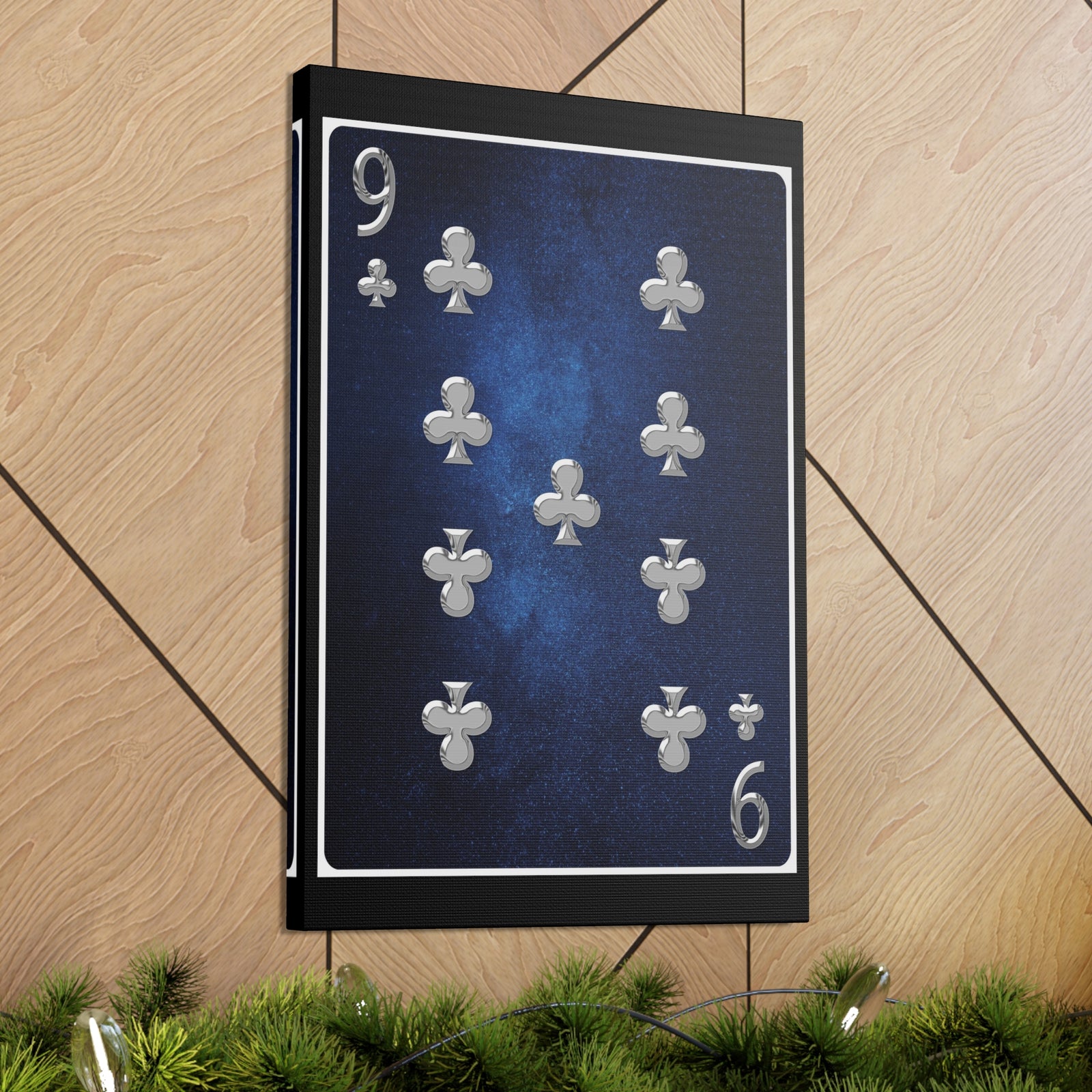Nine Of Clubs Space Background Playing Card Canvas Wall Art for Home Decor Ready-to-Hang-Express Your Love Gifts