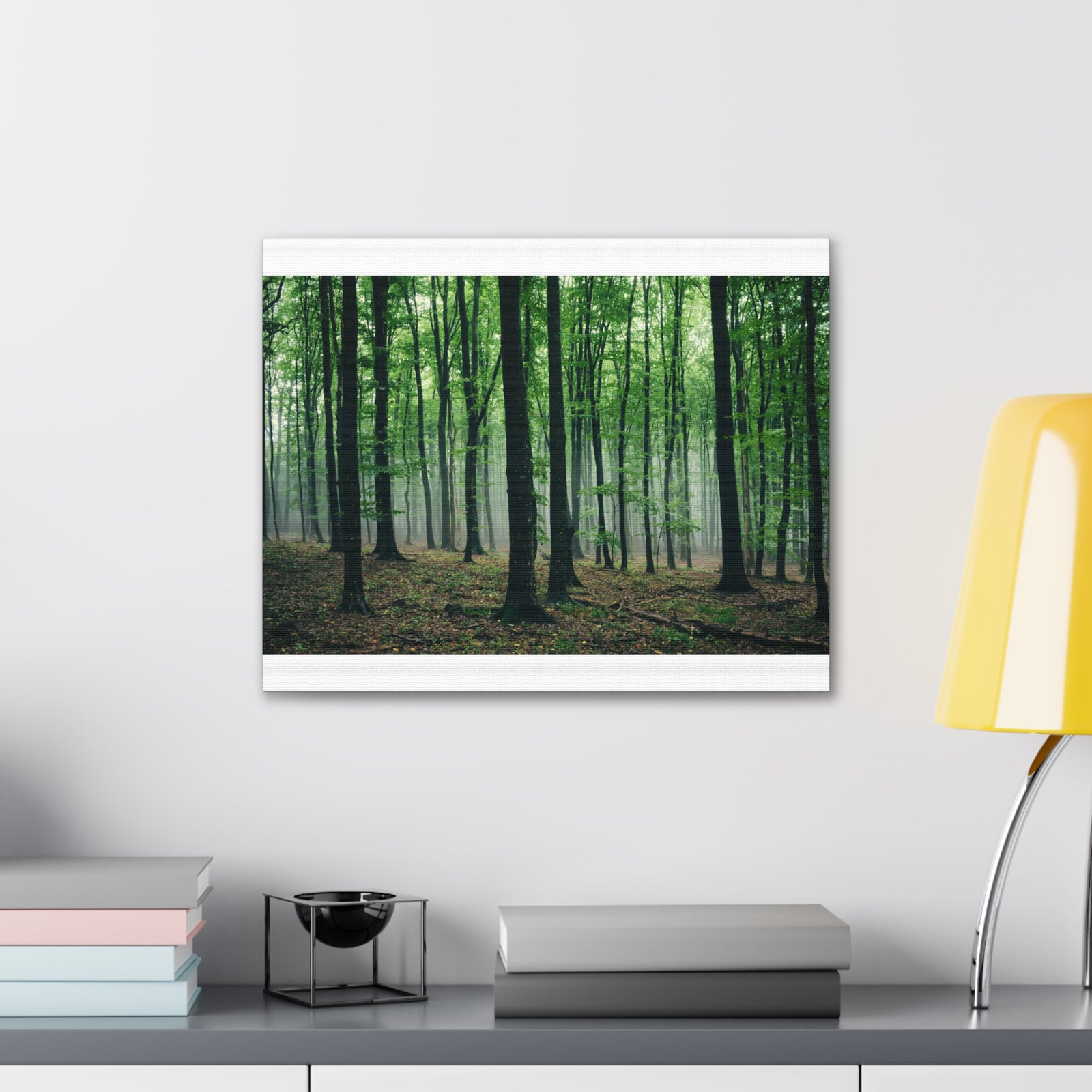 Misty Green Pine Tree Forest Nature Wilderness Photography Canvas Wall Art for Home Decor Ready-to-Hang-Express Your Love Gifts