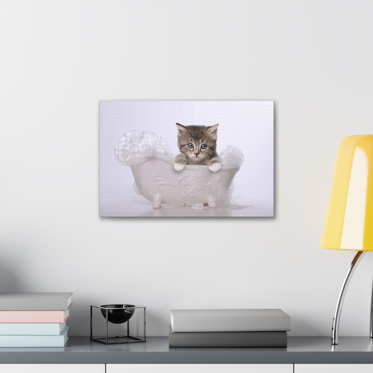 Cute Main Coon Kitten Bathee Canvas Wall Art for Home Decor Ready-to-Hang-Express Your Love Gifts