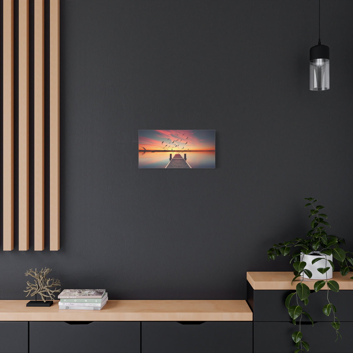 Evening Beach Pier Nature Wilderness Photography Canvas Wall Art for Home Decor Ready-to-Hang-Express Your Love Gifts
