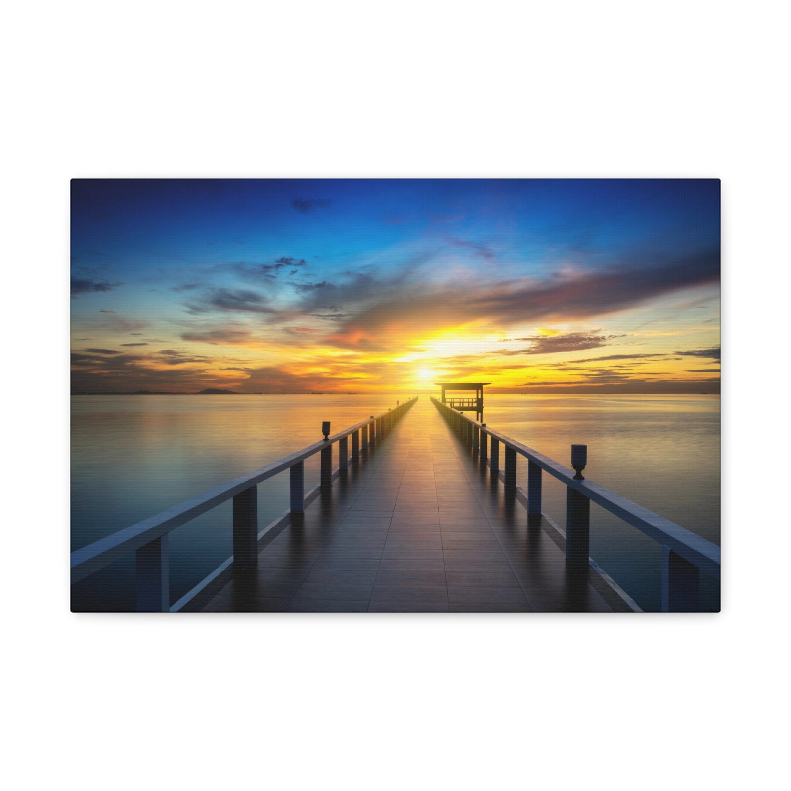 Sunset Beach Pier Nature Wilderness Photography Canvas Wall Art for Home Decor Ready-to-Hang-Express Your Love Gifts