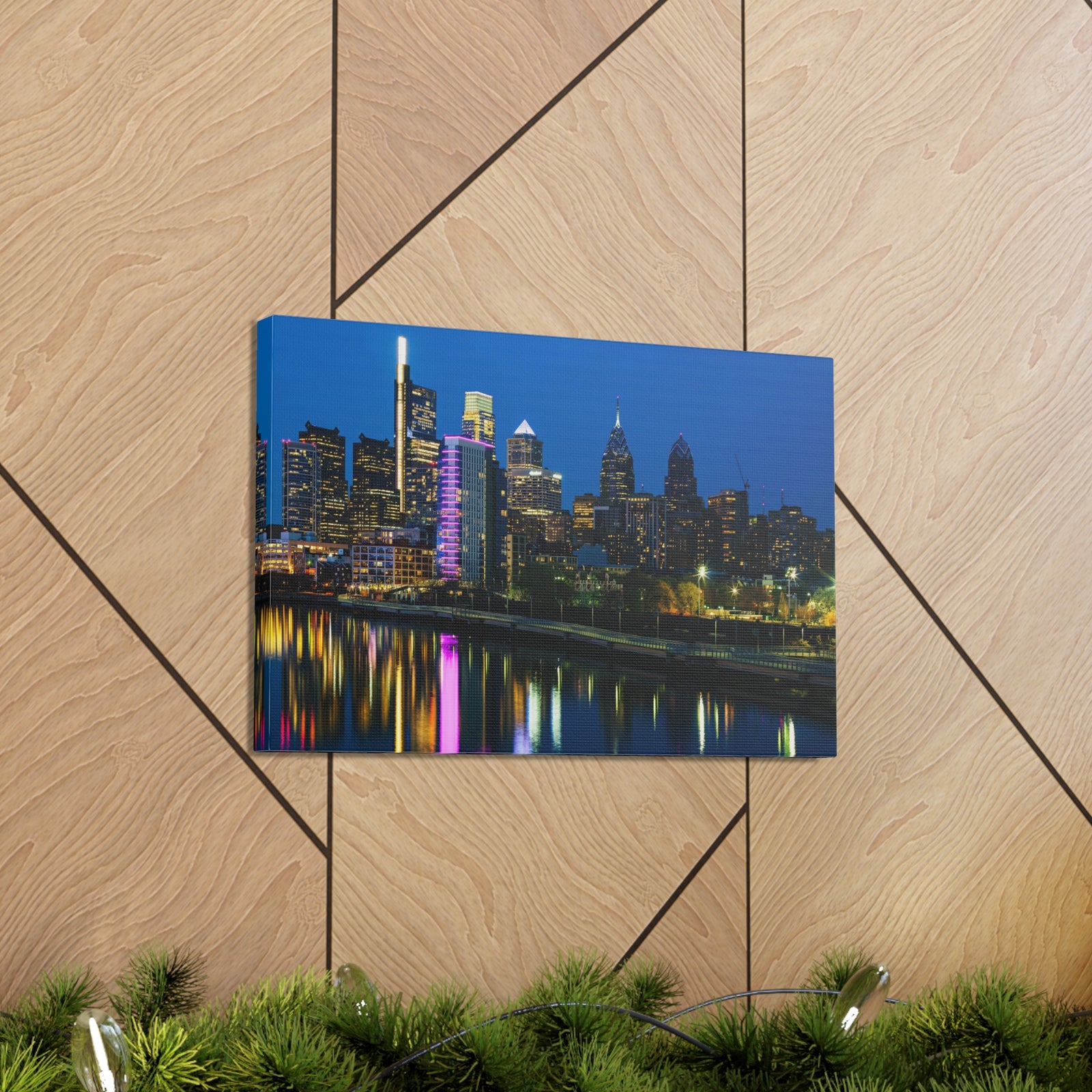 Philadelphia Night Skyline Canvas Artwork High-Quality Breathtaking Stunning Cityscape for Home Decor Ready to Hang-Express Your Love Gifts