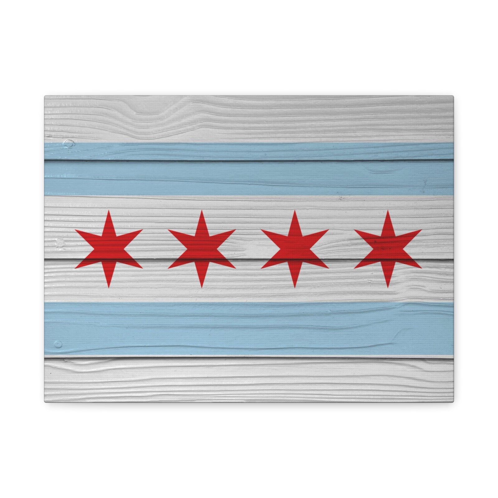 Wooden Chicago Flag Handpainted Art Canvas Wall Art for Home Decor Ready-to-Hang-Express Your Love Gifts
