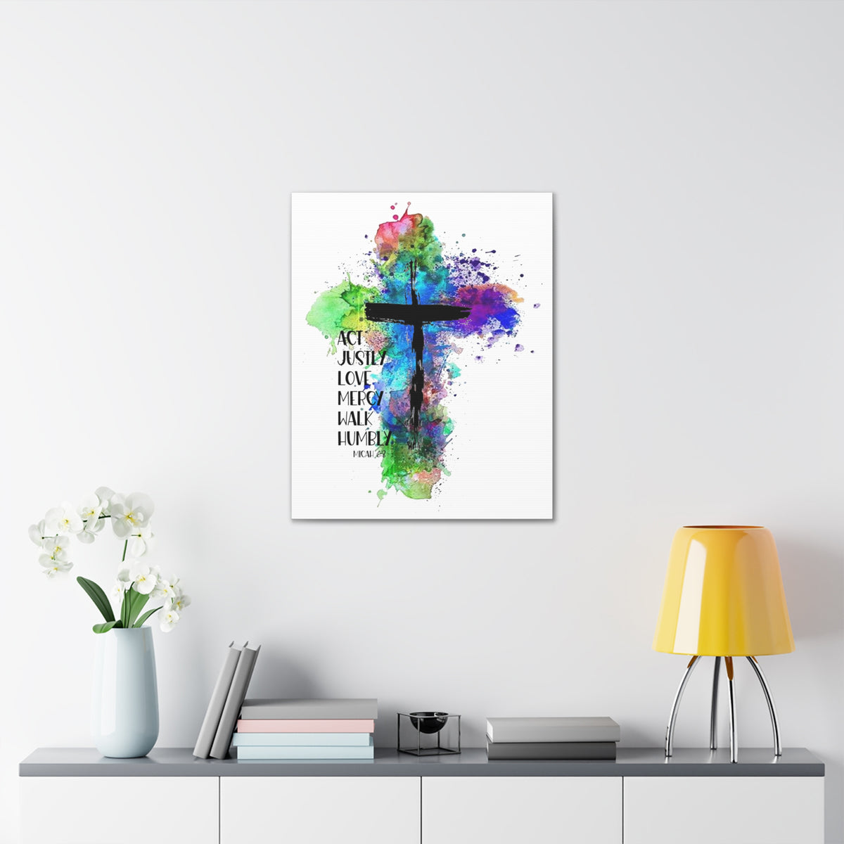 Scripture Walls Micah 6:8 Act Justly Distressed Cross Bible Verse Canvas Christian Wall Art Ready to Hang Unframed-Express Your Love Gifts
