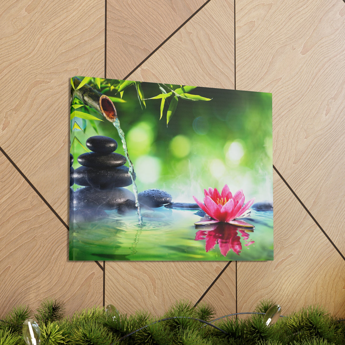 Stones and Waterlily Forest Floral Nature Photography Canvas Wall Art for Home Decor Ready-to-Hang-Express Your Love Gifts