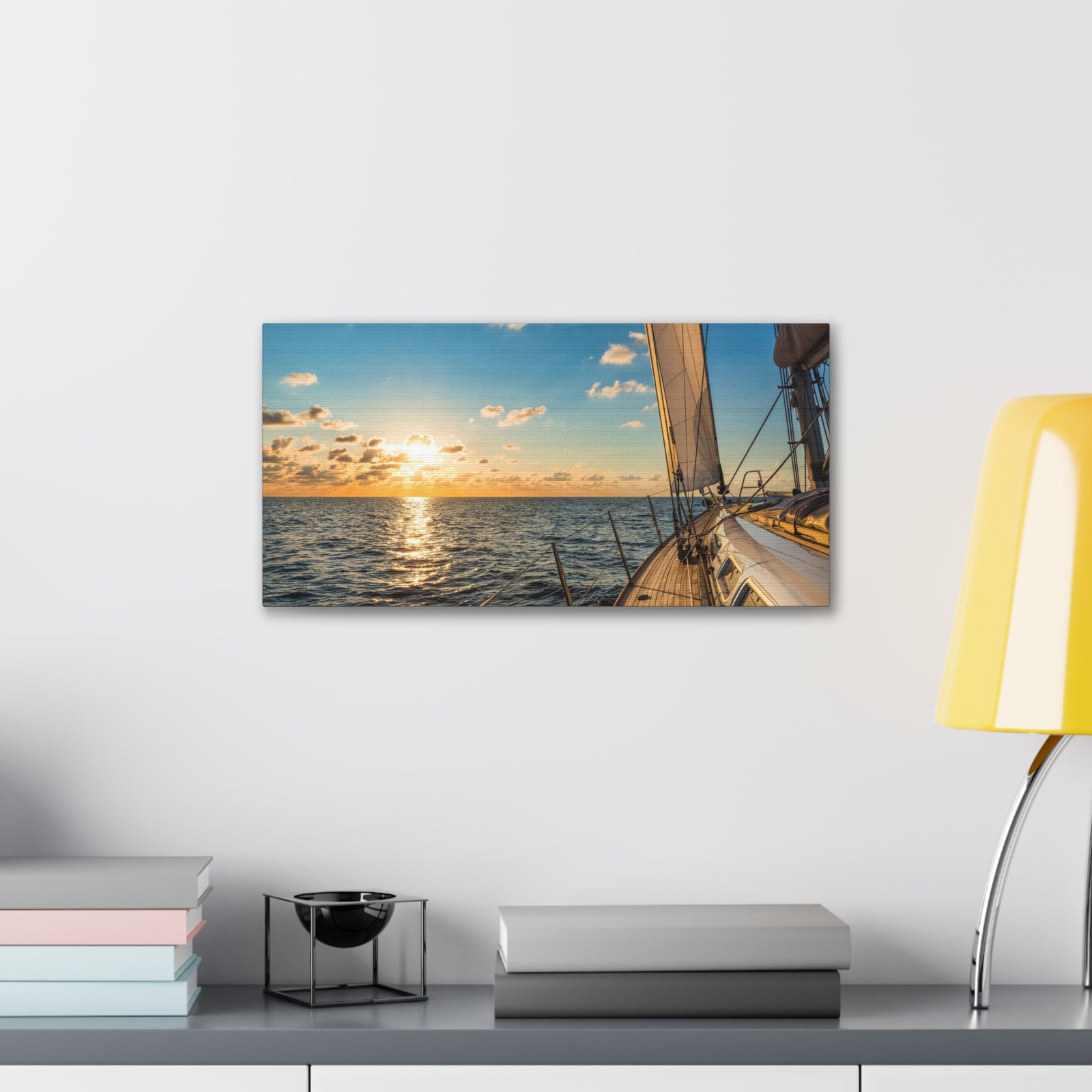 Cruising Sailboat Sailing In The Sea At Sunset Ocean Canvas Wall Art for Home Decor Ready-to-Hang-Express Your Love Gifts
