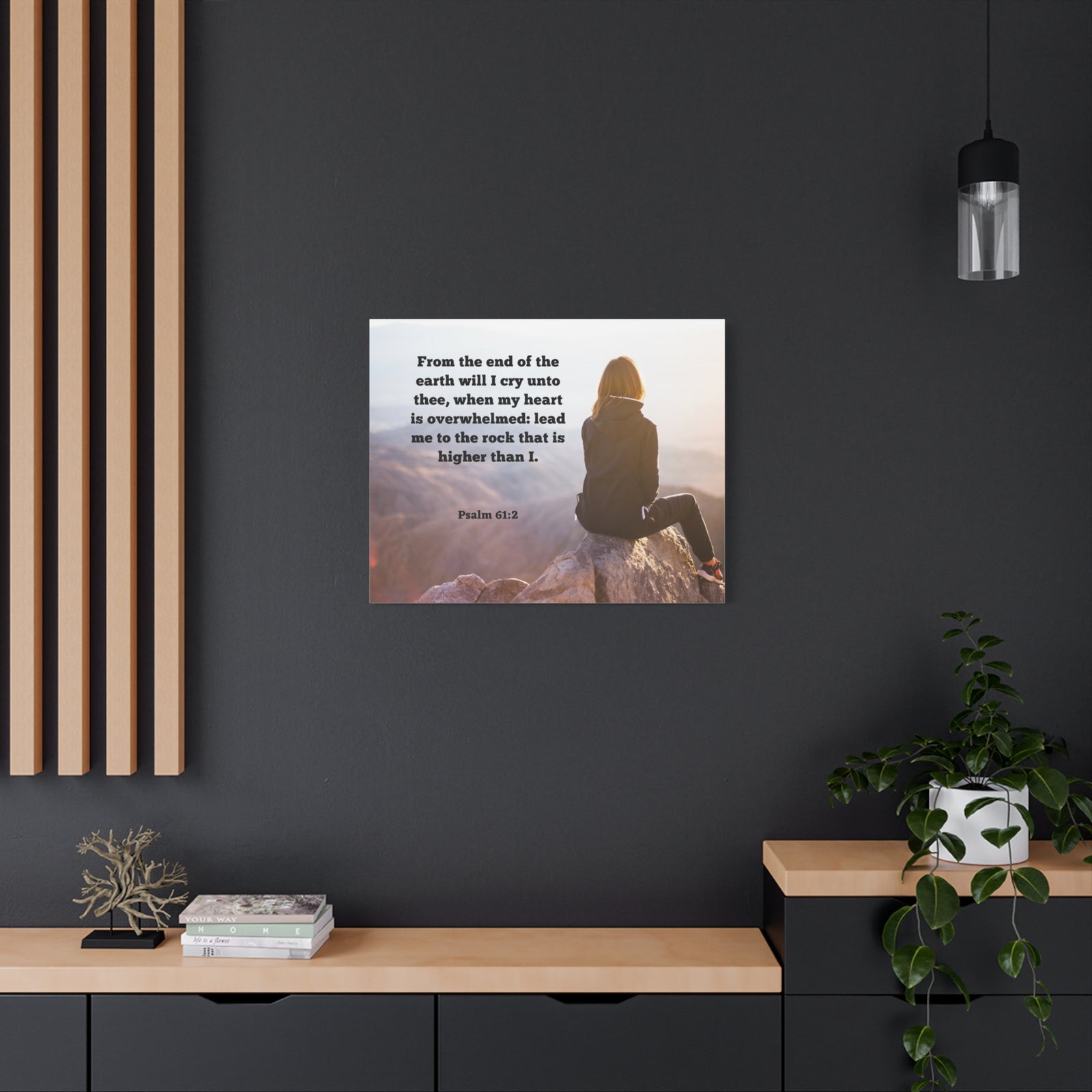 Scripture Canvas Heart Is Overwhelmed Psalms 61:2 Christian Wall Art Bible Verse Print Ready to Hang-Express Your Love Gifts