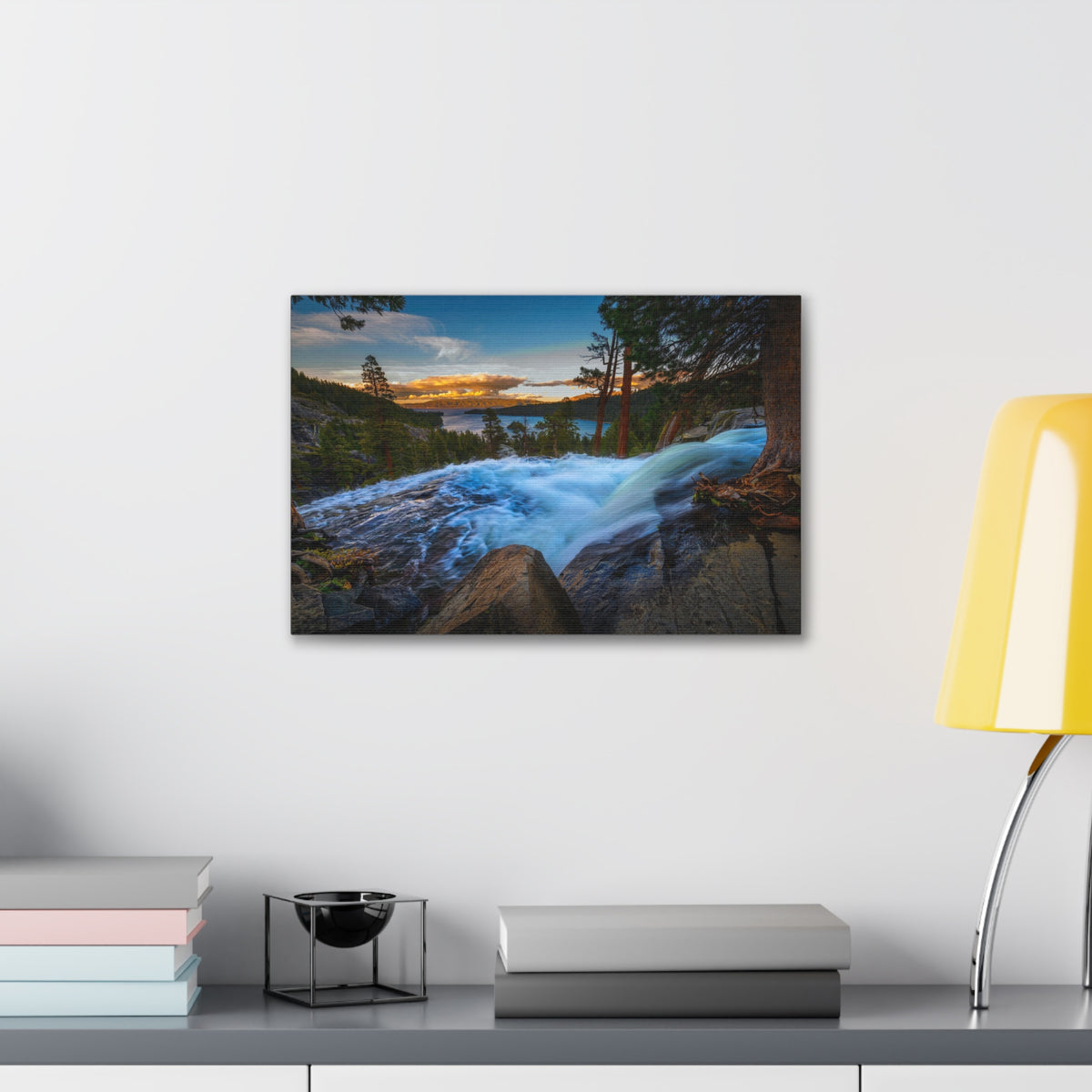 Lake Tahoe Sunset Rushing Water Modern Multicolor Scenic Nature Photography Canvas Home Office Decor Ready to Hang-Express Your Love Gifts