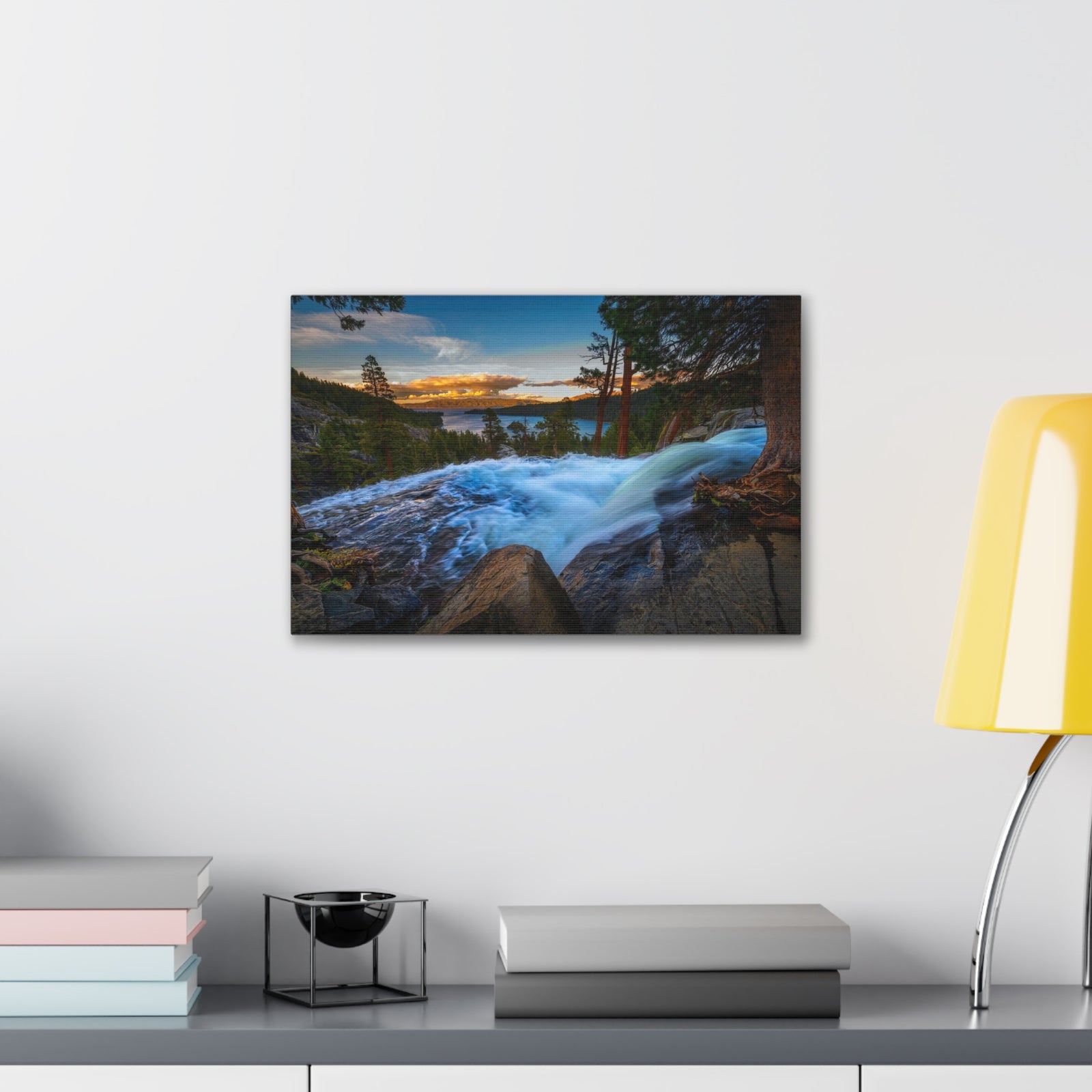 Lake Tahoe Sunset Rushing Water Modern Multicolor Scenic Nature Photography Canvas Home Office Decor Ready to Hang-Express Your Love Gifts