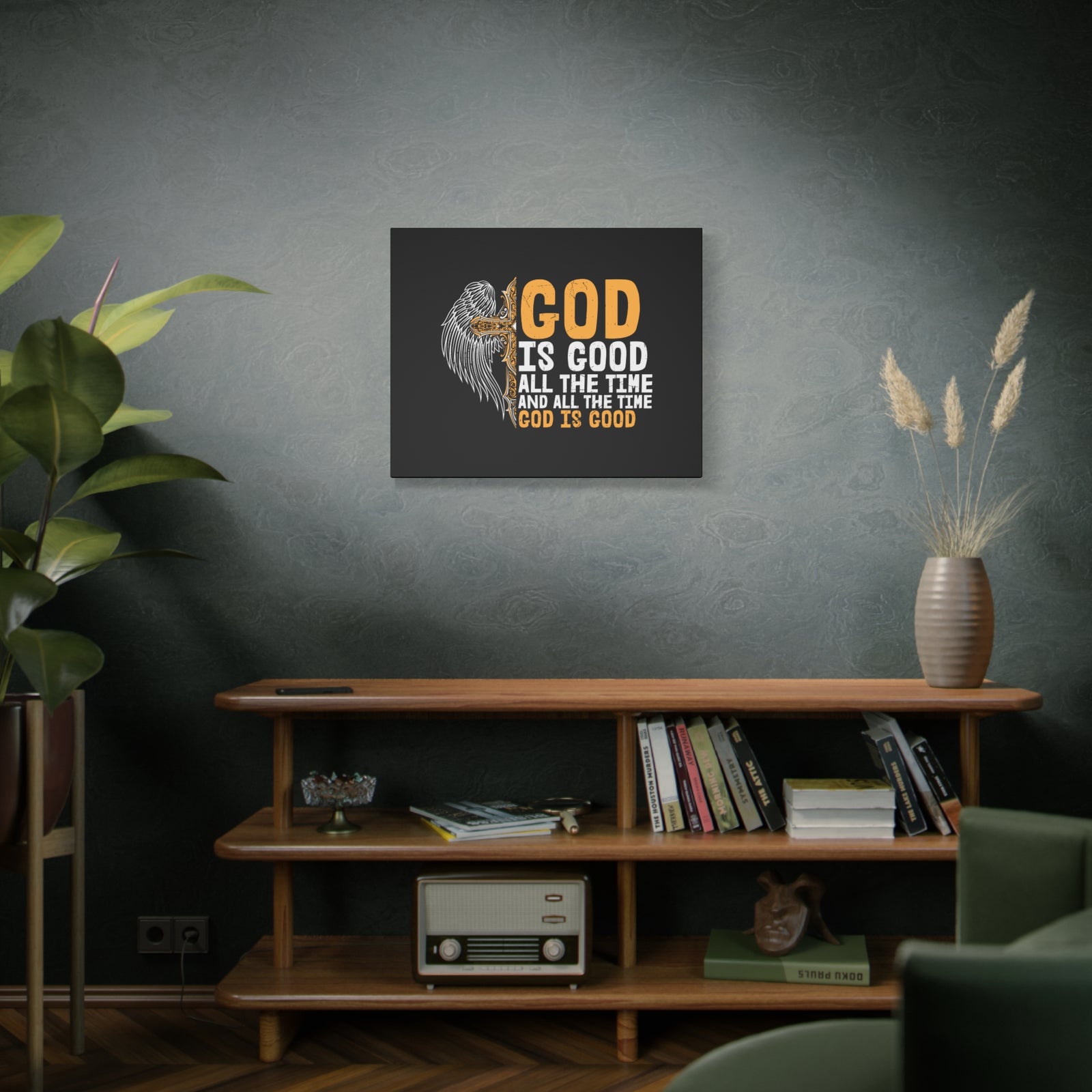 Scripture Canvas God Is Good Psalm 103:8 Yellow Christian Wall Art Bible Verse Print Ready to Hang-Express Your Love Gifts