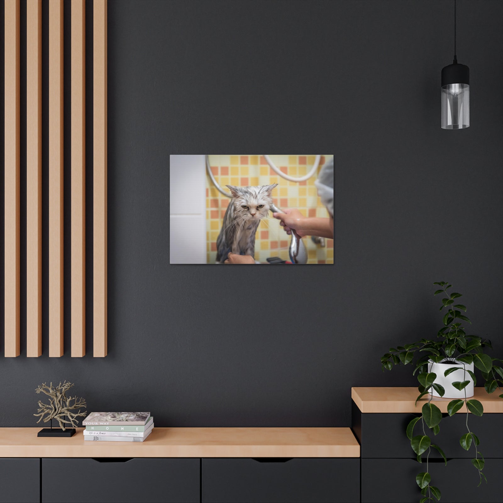 Cute Maine Coon Bath Canvas Wall Art for Home Decor Ready-to-Hang-Express Your Love Gifts