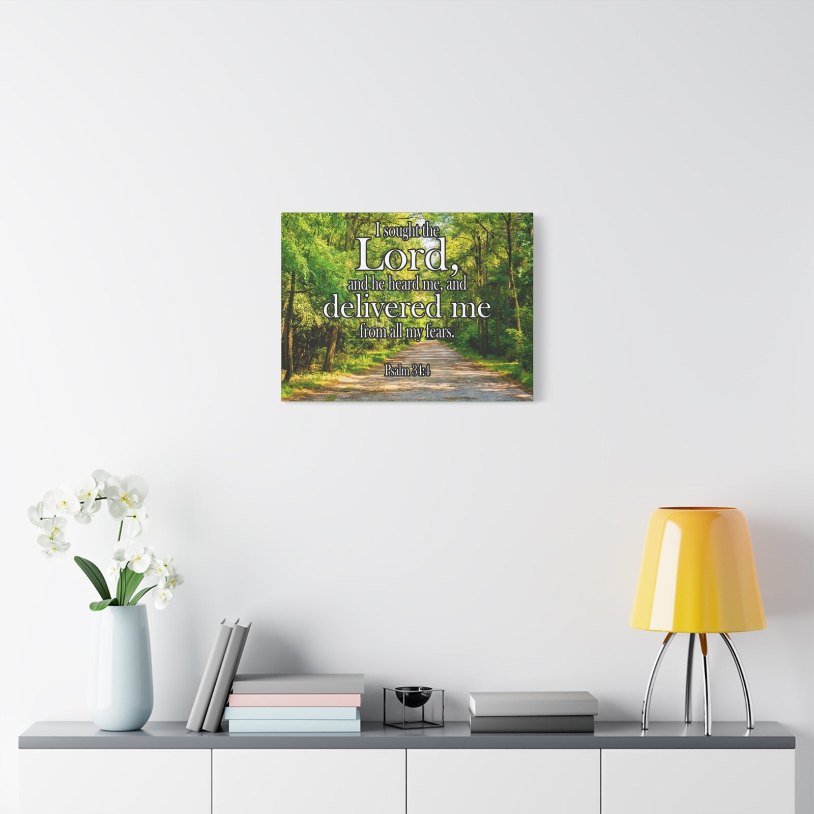 Scripture Canvas Lord Delivered Me Psalm 34:4 Christian Wall Art Bible Verse Print Ready to Hang-Express Your Love Gifts