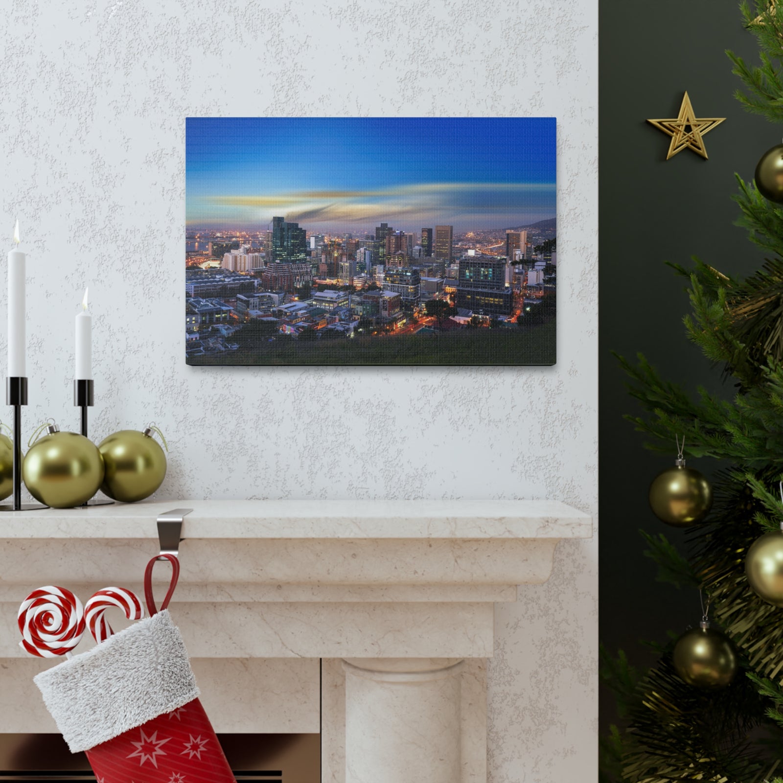 Cape Town Night Skyline Canvas Artwork High-Quality Breathtaking Stunning Cityscape for Home Decor Ready to Hang-Express Your Love Gifts